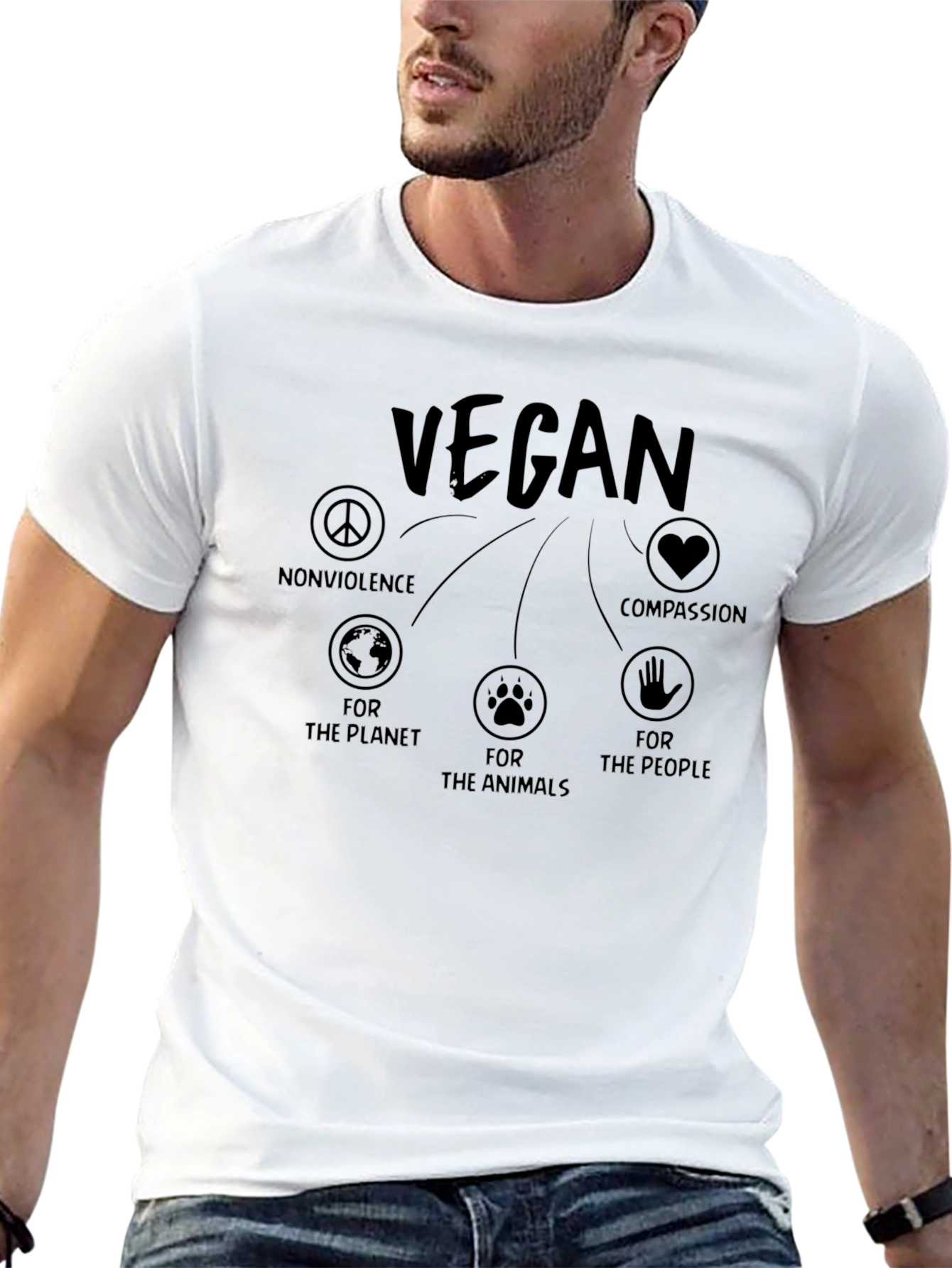 Vegan Values T-Shirt - Nonviolence Planet Animals People