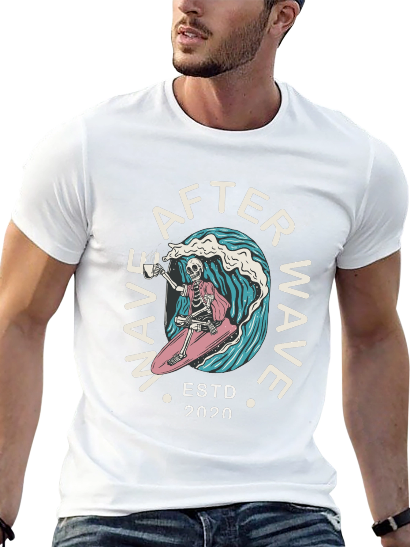 After Wave Skeleton Surfer Graphic T-Shirt