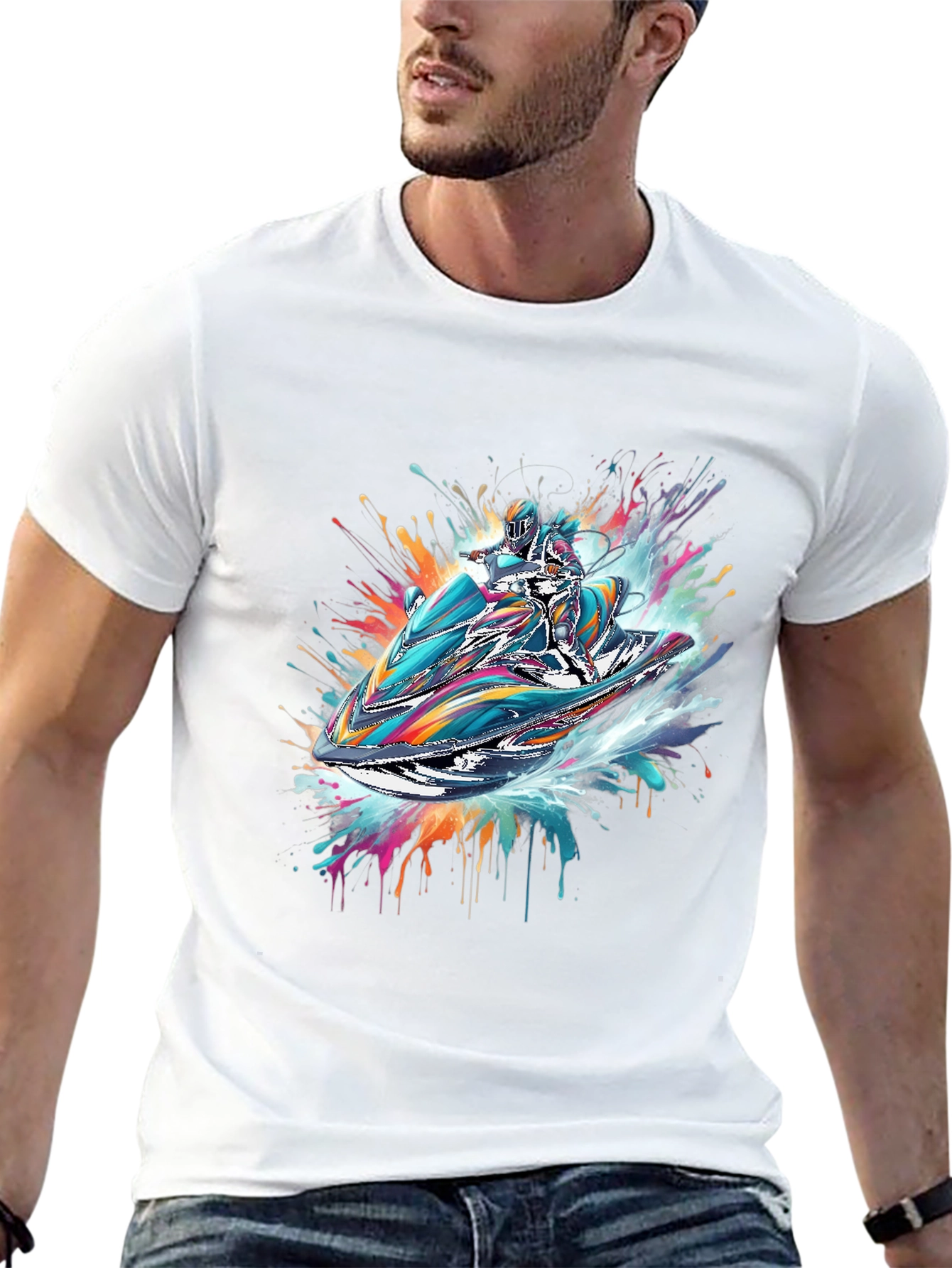 Jet Ski Rider Black T-Shirt - Vibrant Design