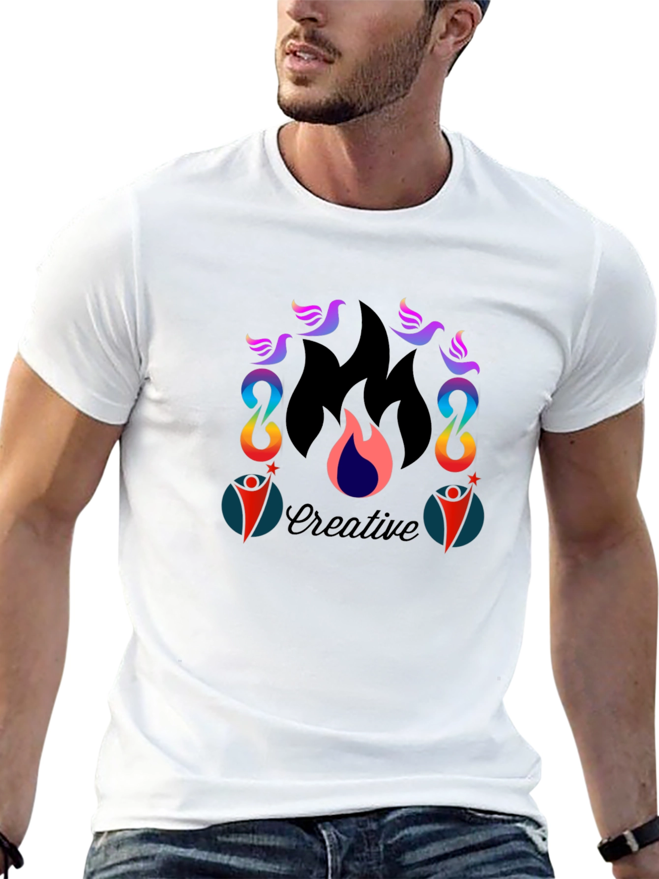 Creative Flame Graphic Tee - Black Cotton Blend T-Shirt