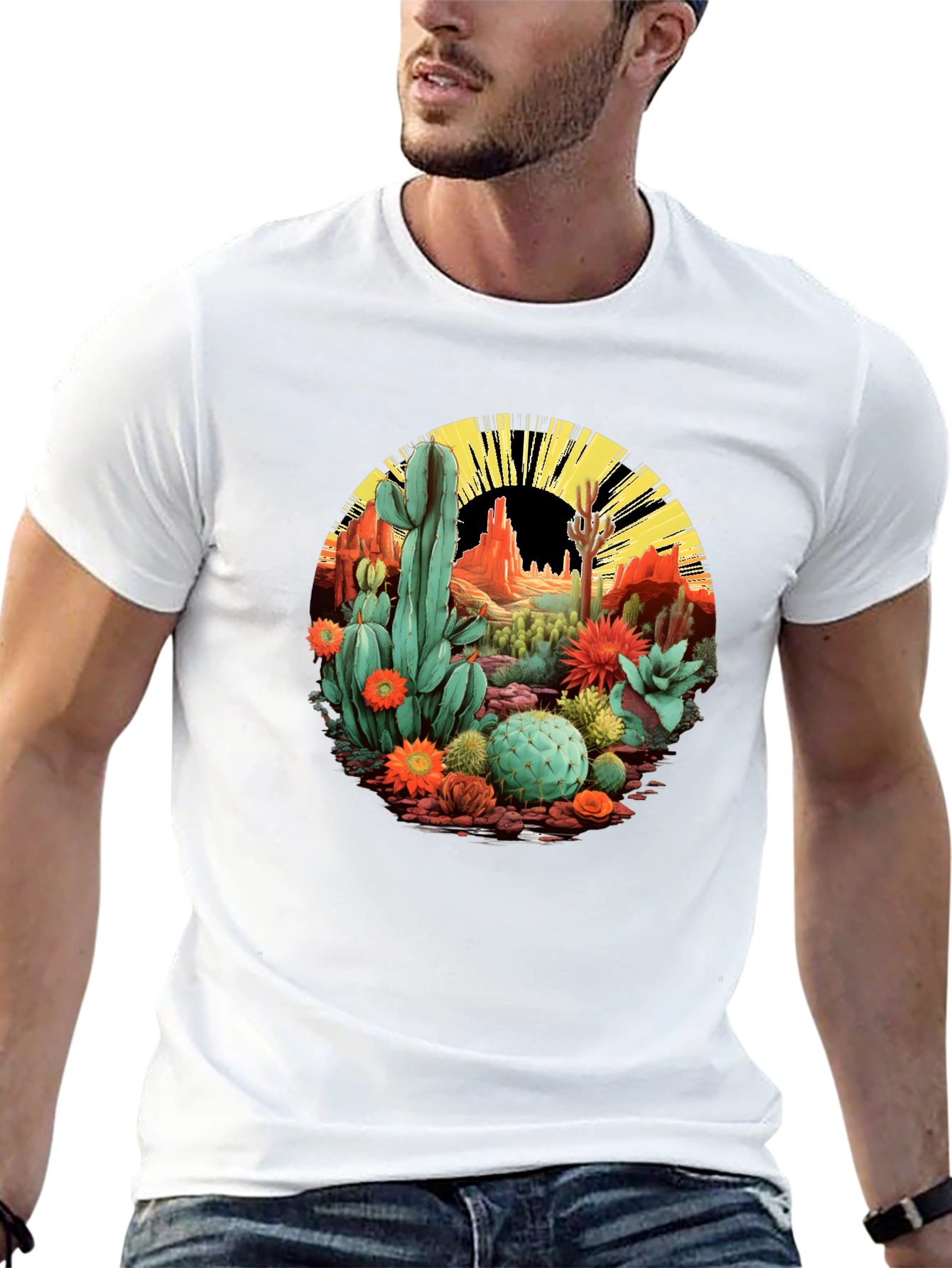 Desert Cactus Graphic T-Shirt - Black Cotton Tee