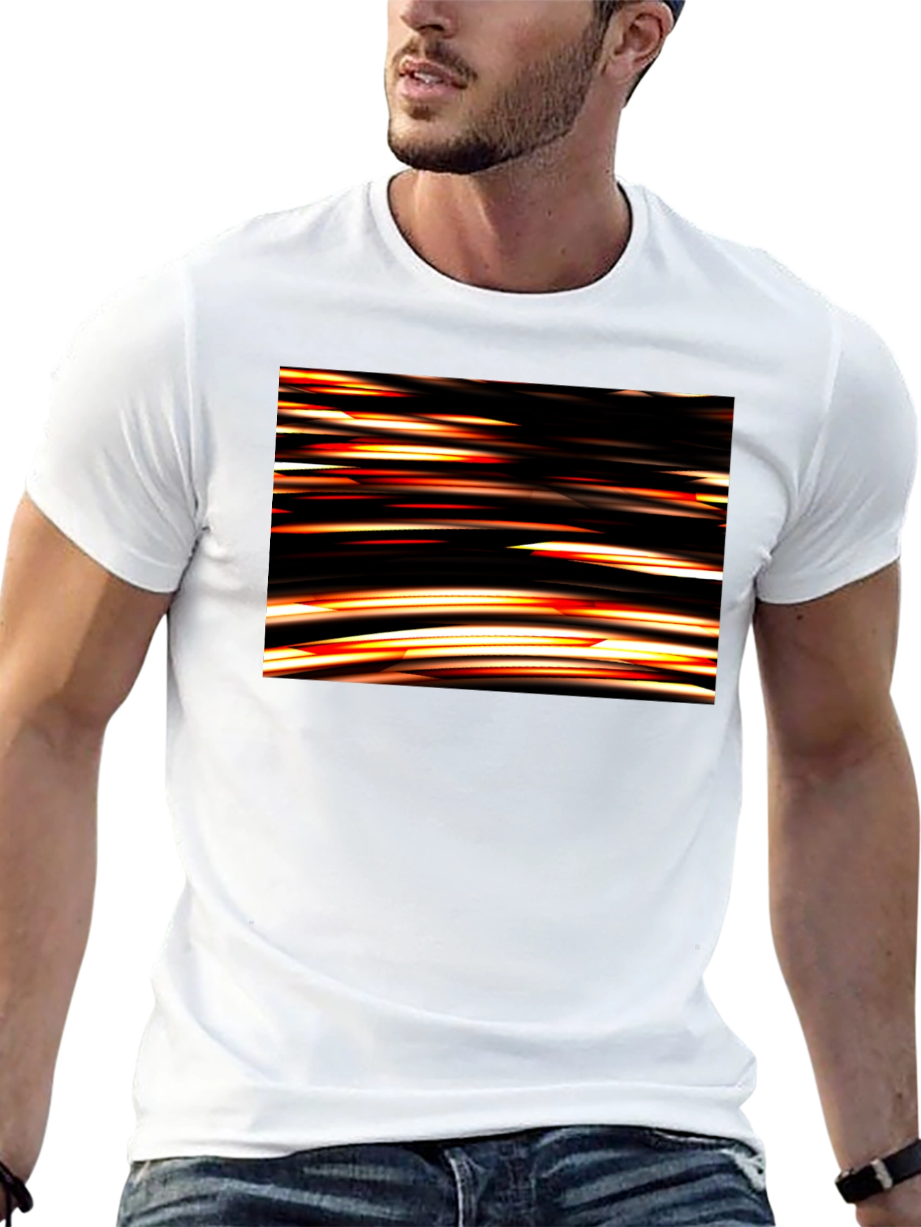 Abstract Light Streak Graphic Black T-Shirt