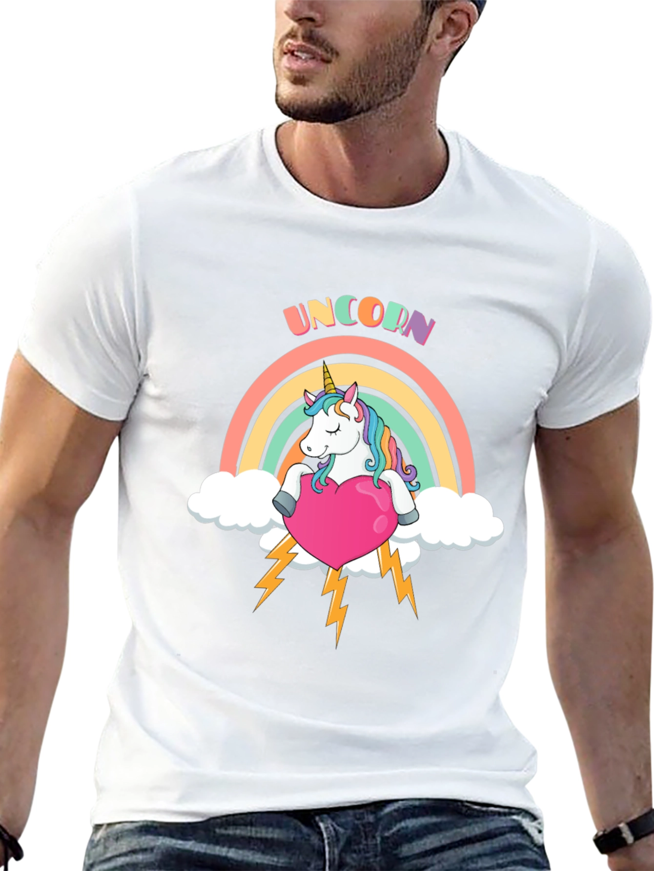 Unicorn Rainbow Heart Black T-Shirt