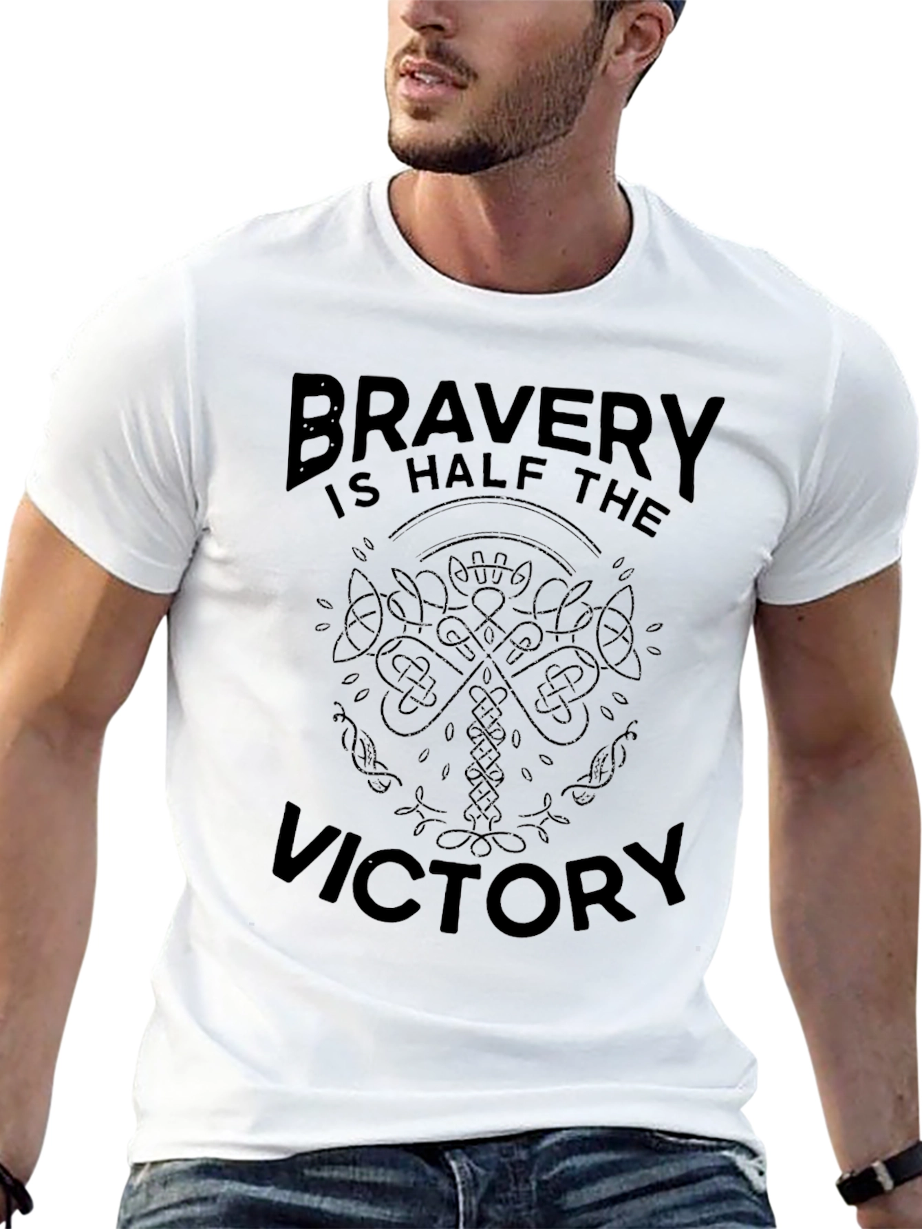 Bravery Victory Graphic Print Mens Black T-Shirt