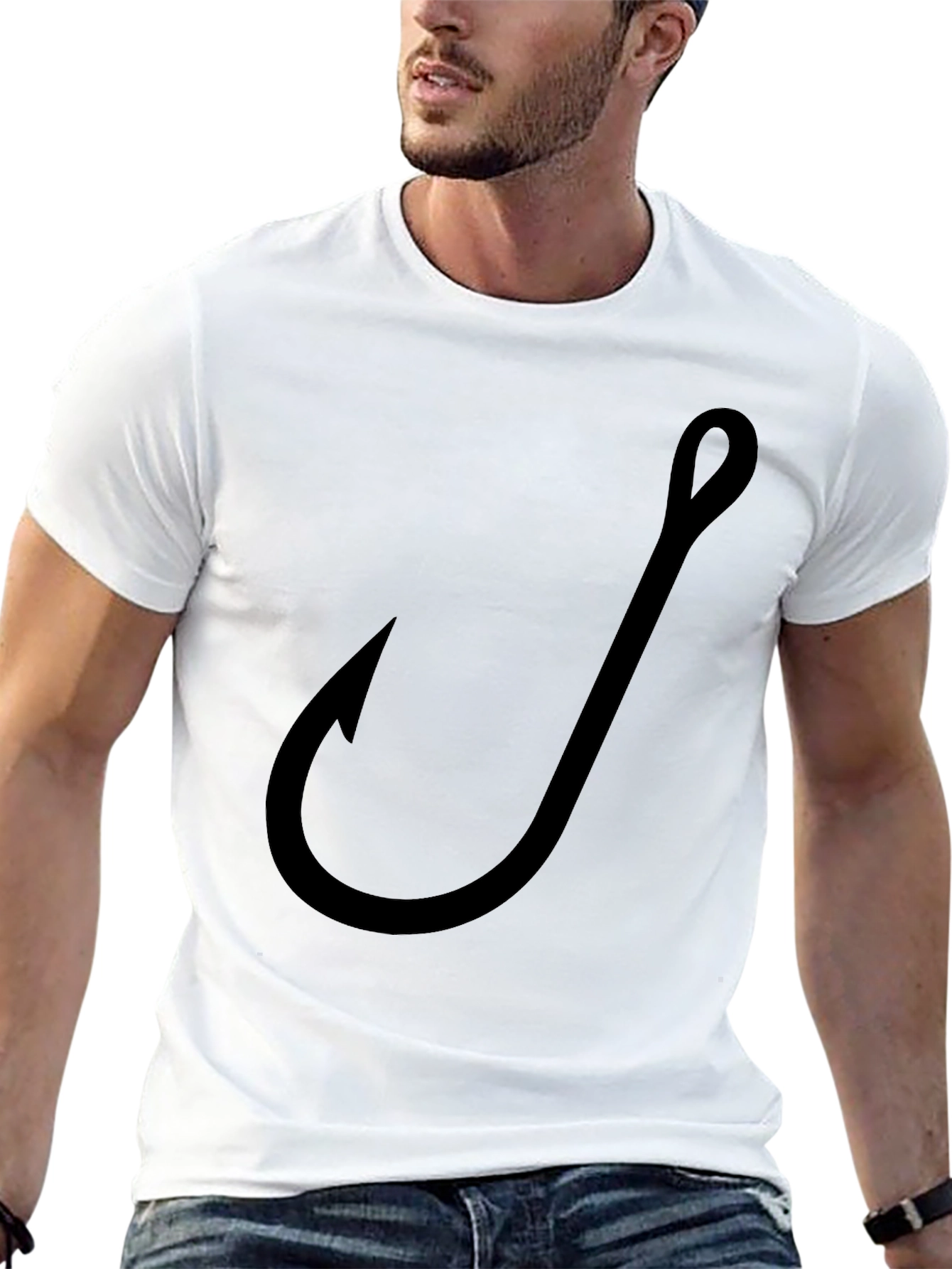 Fishing Hook Graphic Tee - Black Cotton T-Shirt