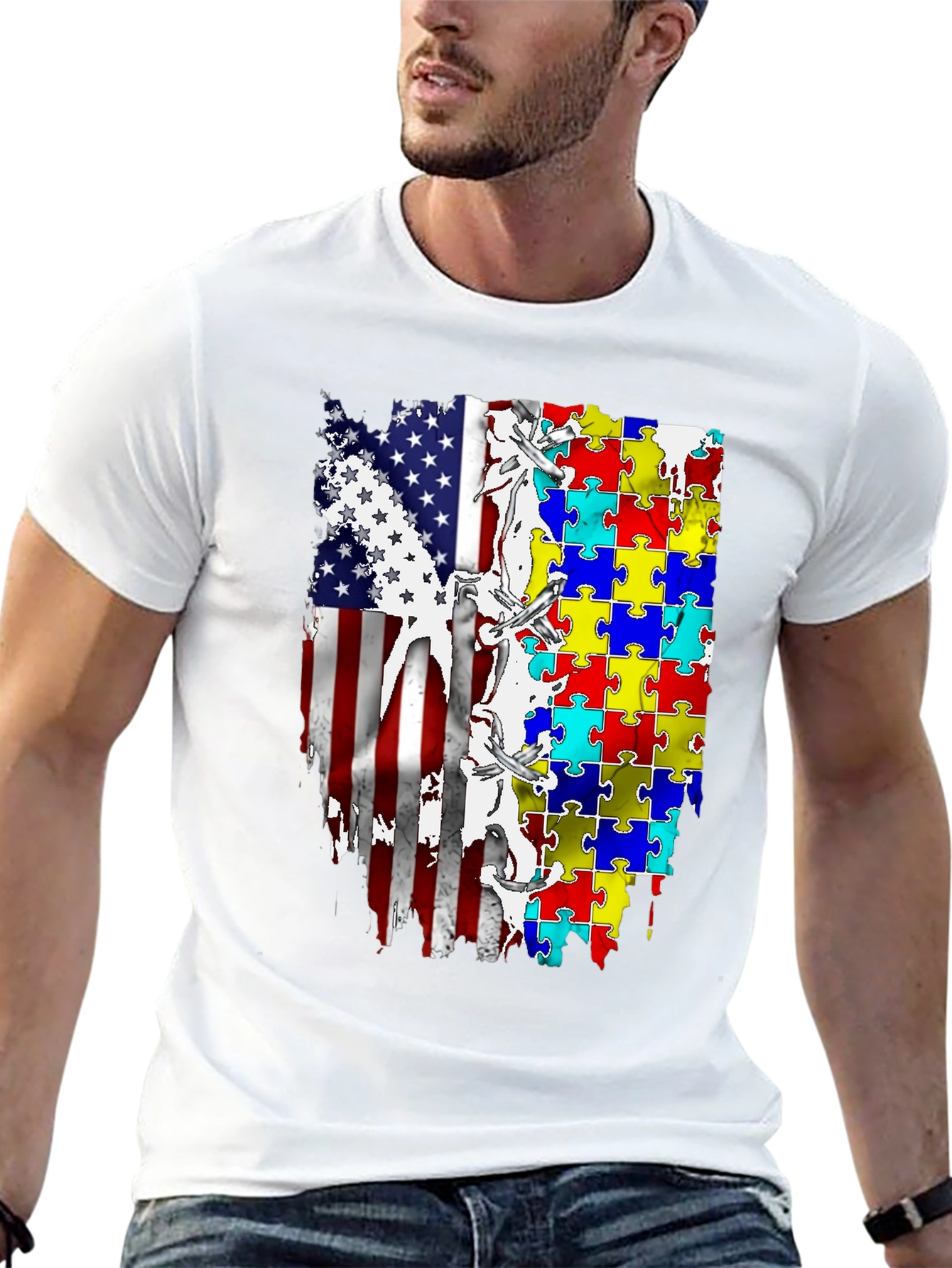 Autism Awareness USA Flag T-Shirt
