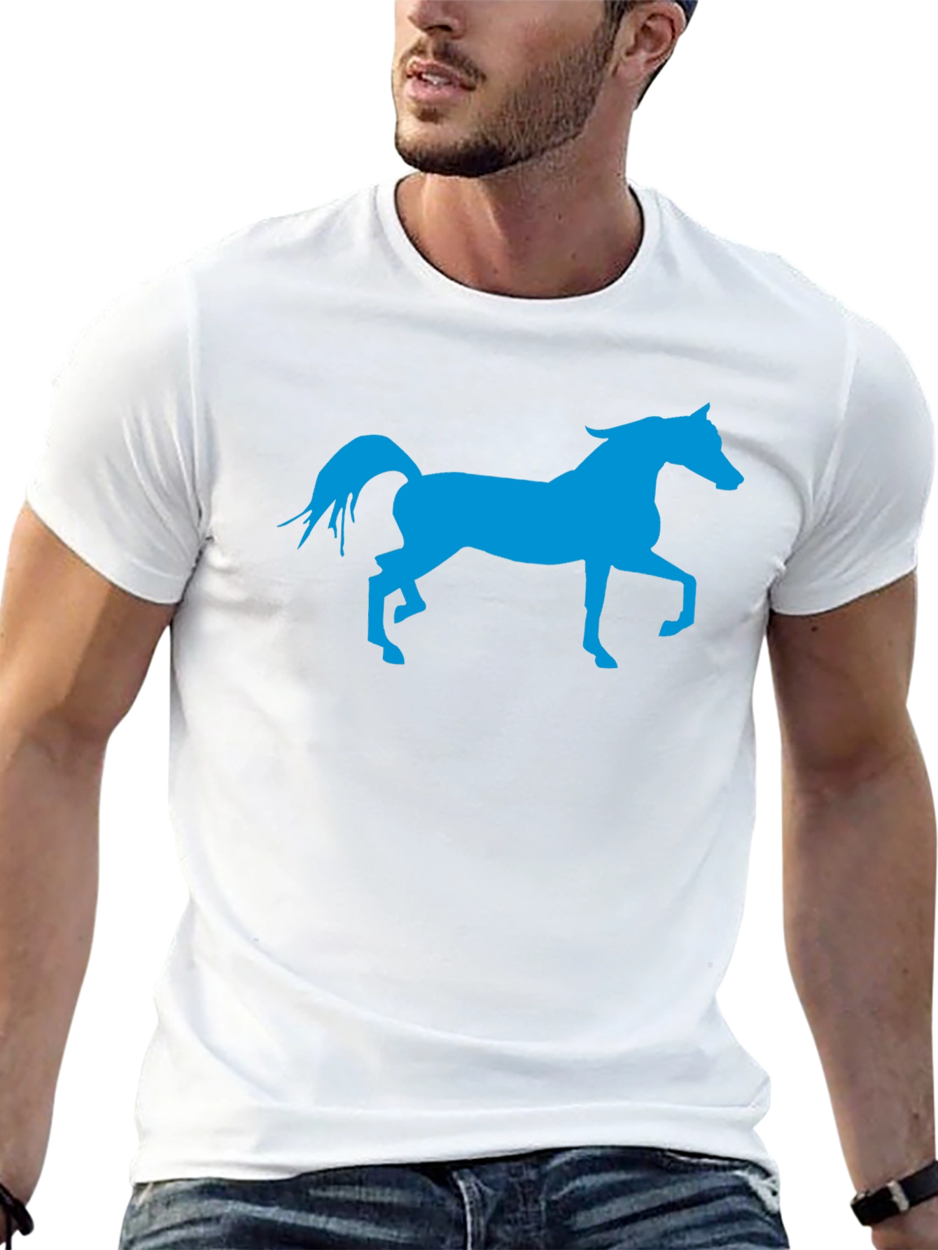 Blue Horse Graphic Black T-Shirt