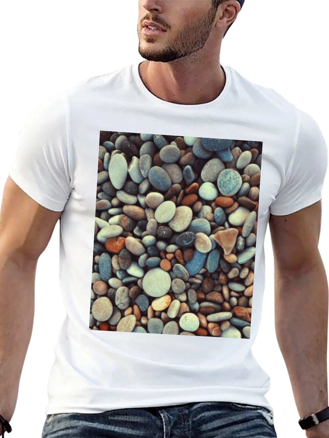 Pebble Stone Print Black T-Shirt