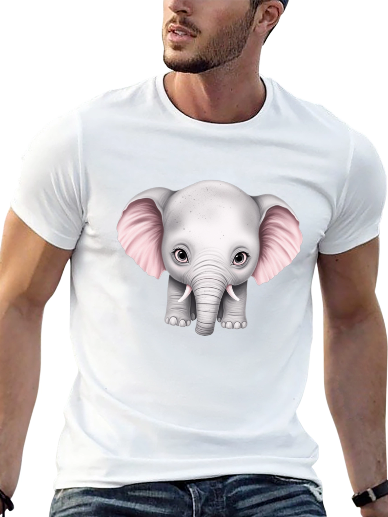 Cute Baby Elephant Graphic Tee - Black Cotton T-Shirt