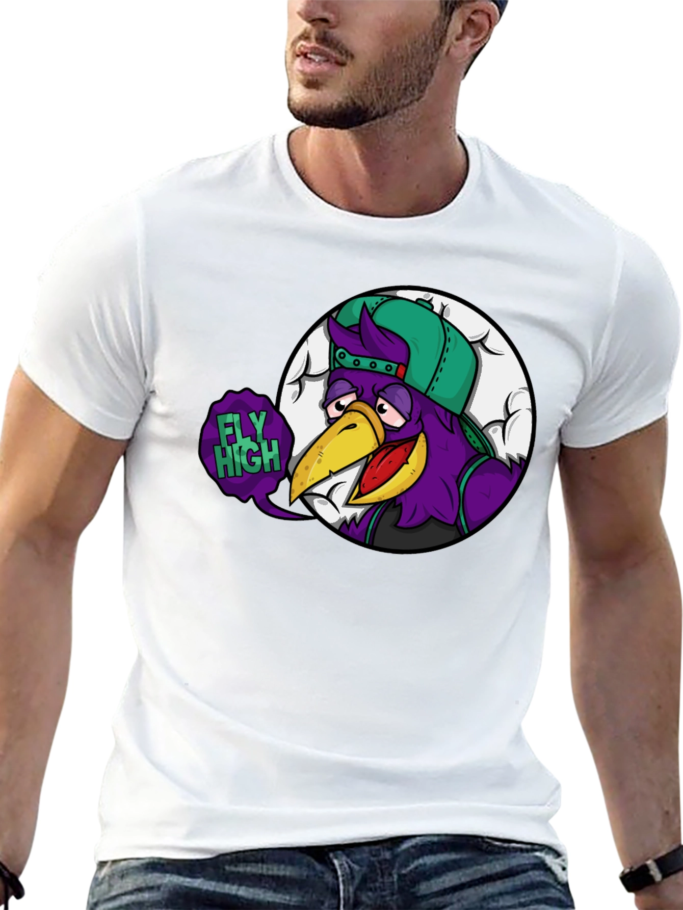 Fly High Cartoon Graphic Black T-Shirt