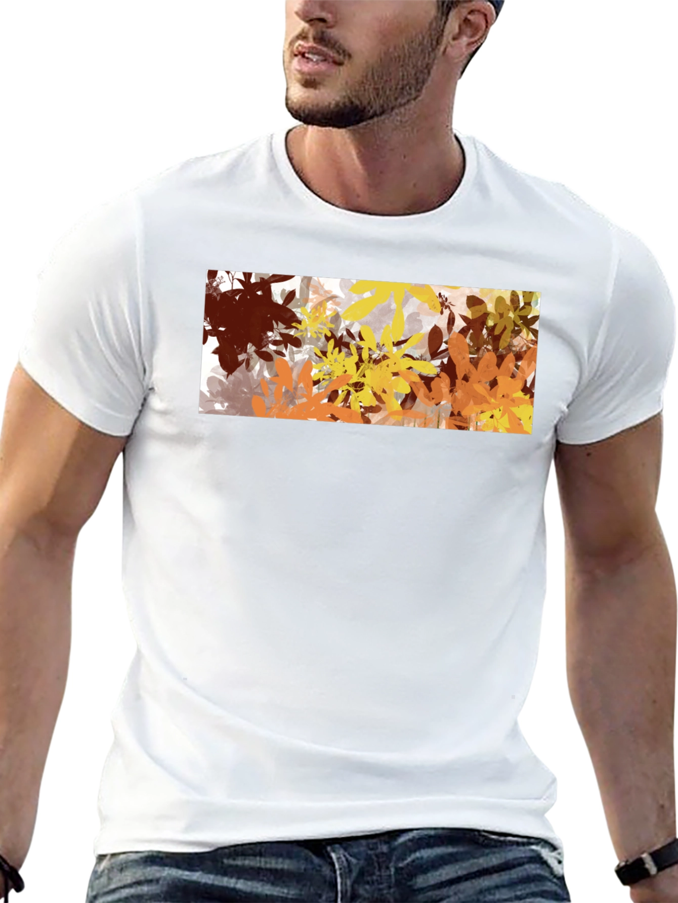 Abstract Autumn Leaves Graphic Black T-Shirt