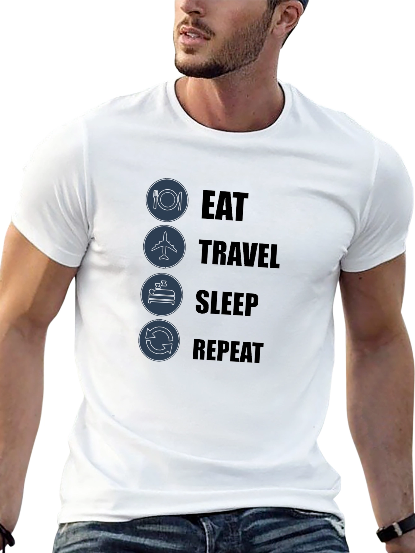 Eat Travel Sleep Repeat Graphic Tee - Black