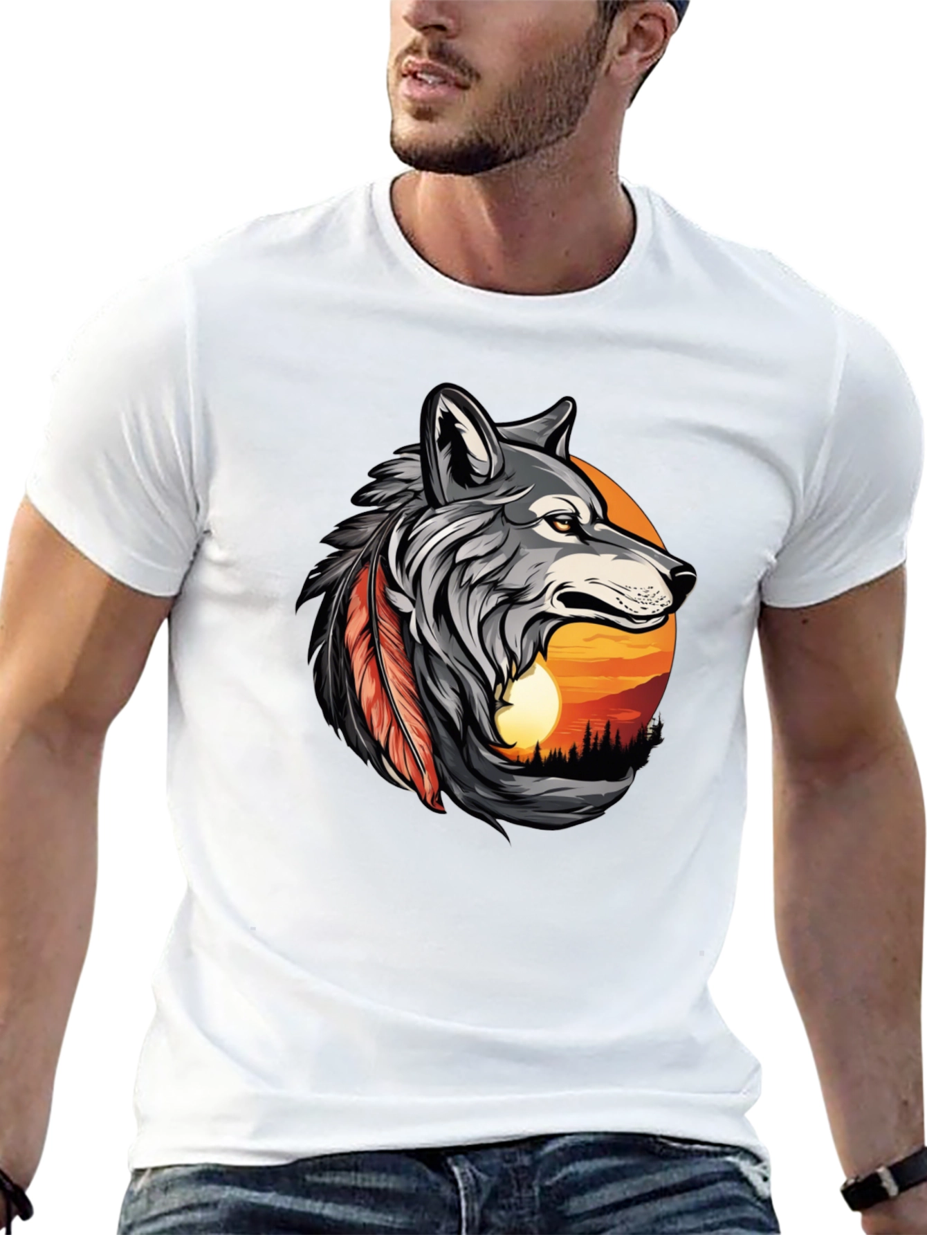 Wolf Sunset Graphic Tee - Mens Black T-Shirt