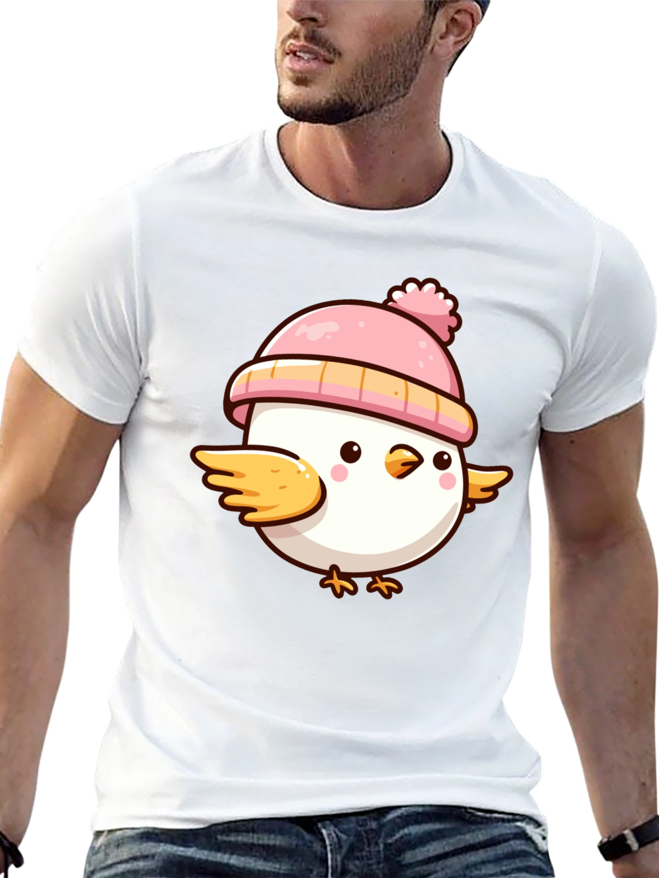 Cute Chick with Pink Hat Graphic T-Shirt