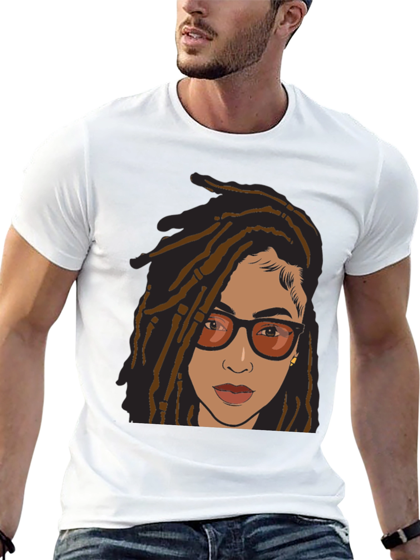 Cool Graphic Tee - Woman with Dreadlocks and Glasses