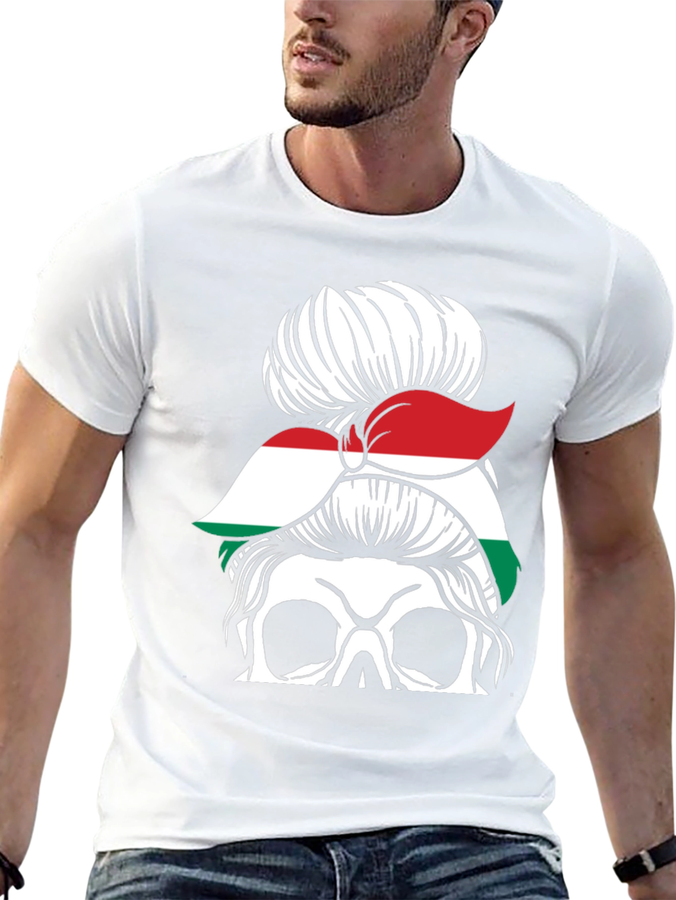 Skull Messy Bun Hungary Flag T-Shirt