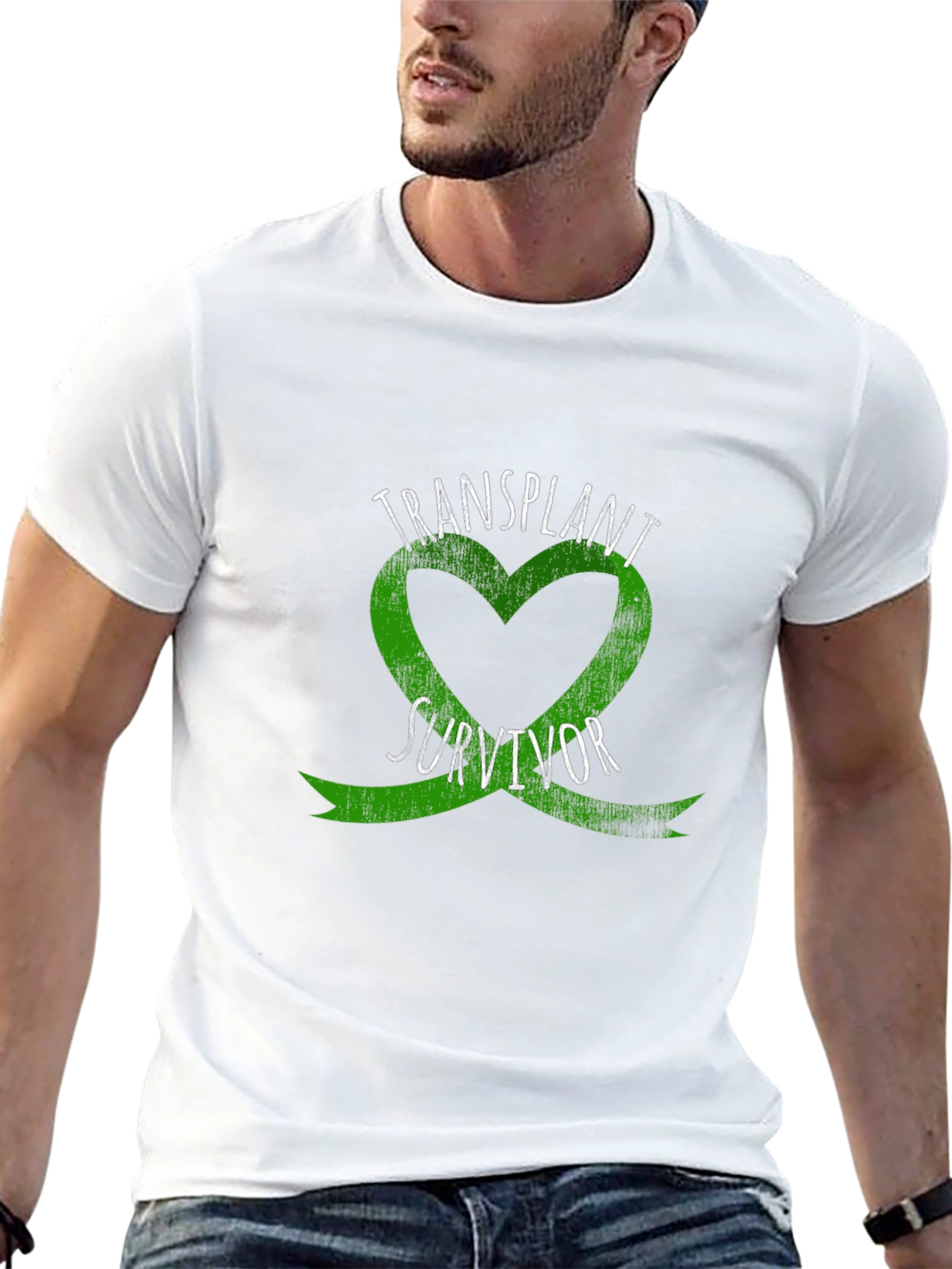 Transplant Survivor T-Shirt - Green Heart Ribbon Tee