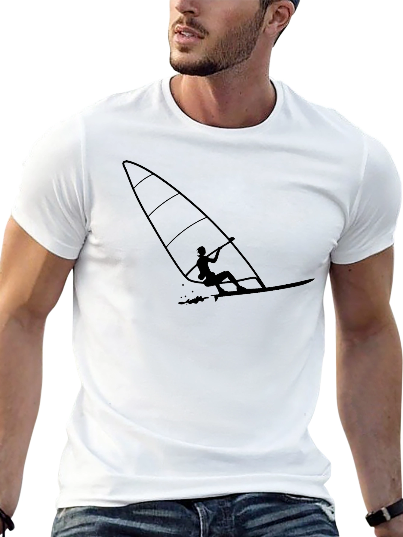 Windsurfer Graphic Tee - Cool Black Cotton T-Shirt