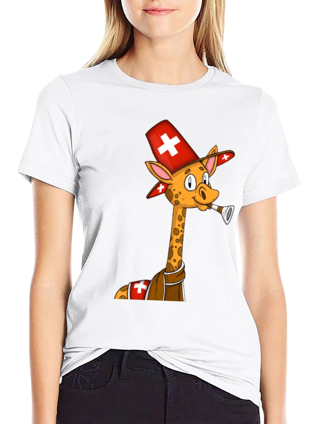 Swiss Giraffe T-Shirt - Unique Cartoon Design