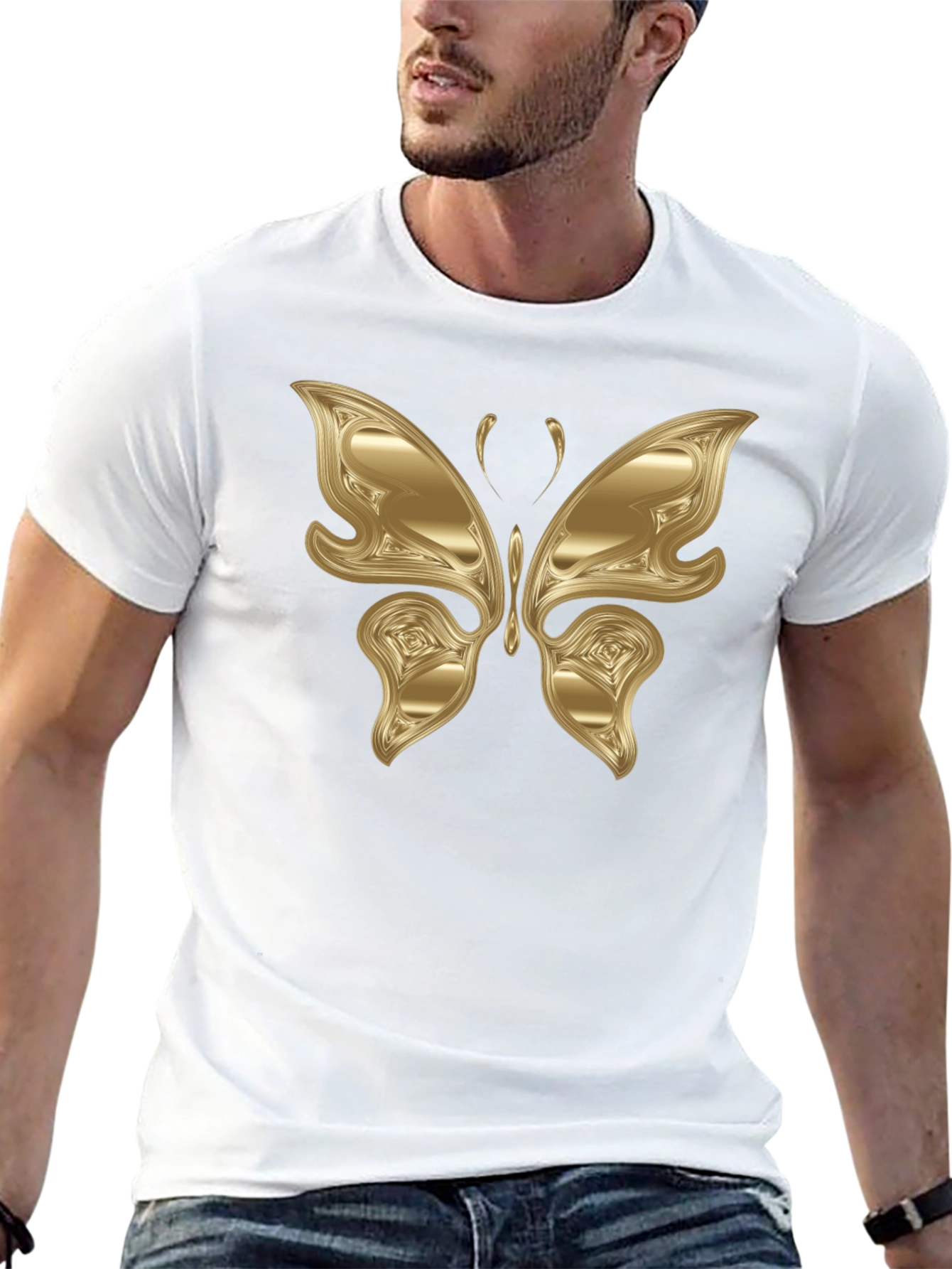 Golden Butterfly Graphic Black T-Shirt