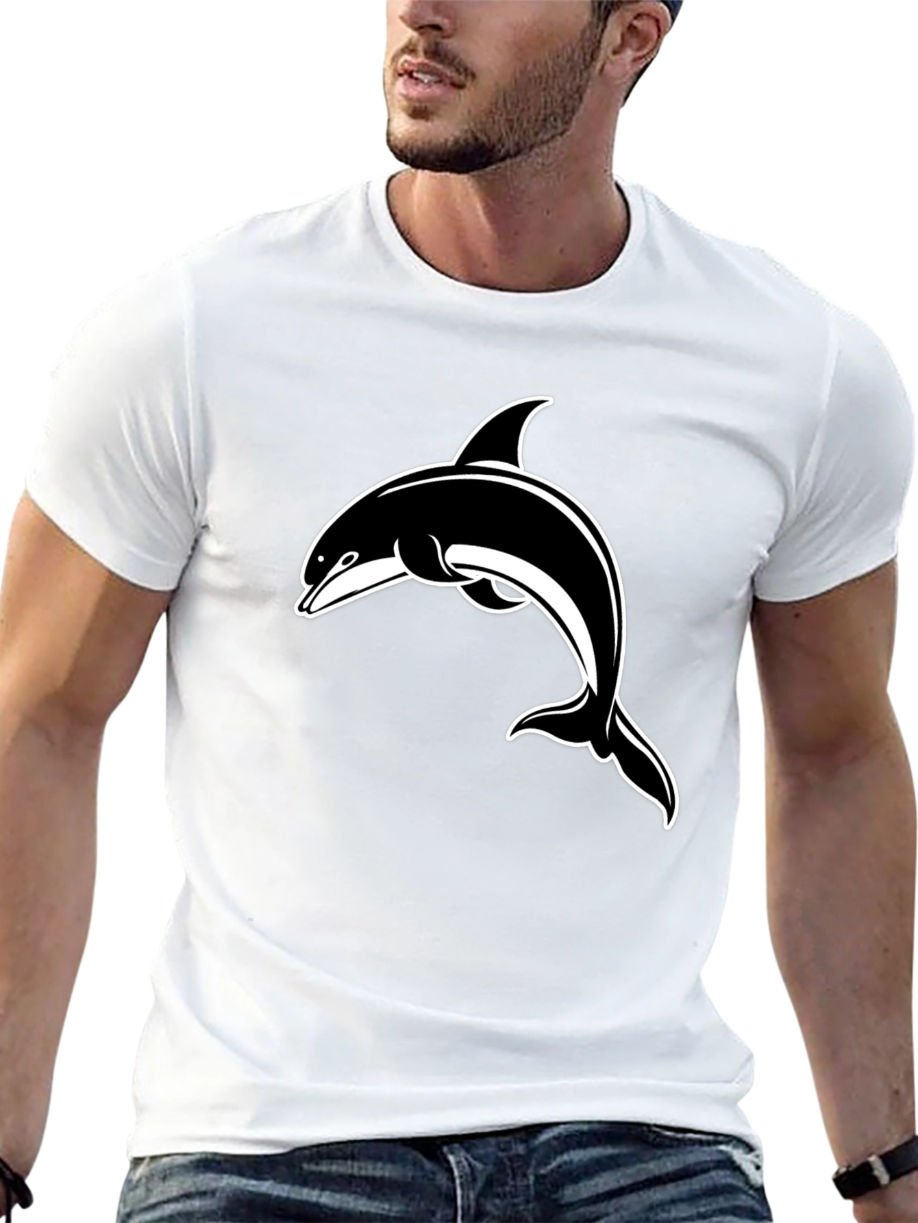 Black T-Shirt with Dolphin Graphic Print