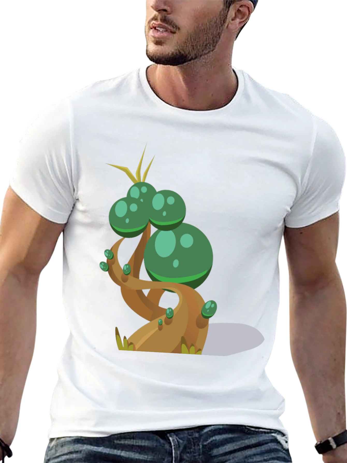 Cartoon Tree Graphic Tee - Black Cotton Blend T-Shirt