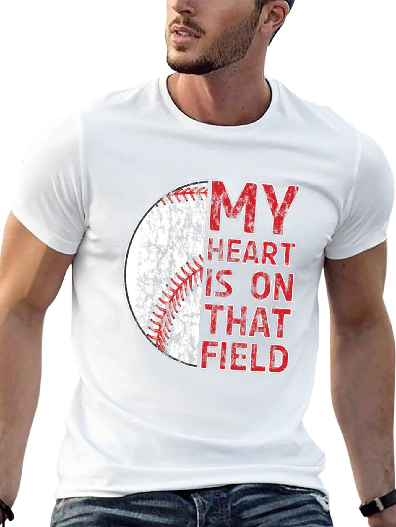 Baseball Heart Field Graphic Tee - Black Cotton