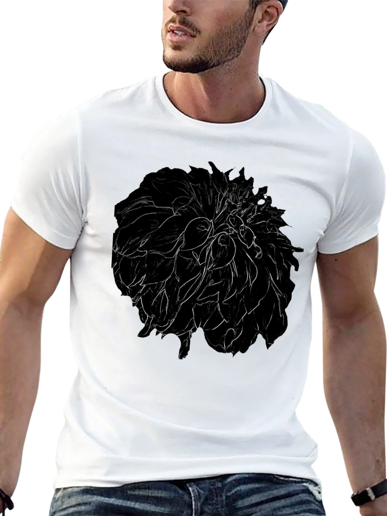 Floral Sketch Mens Black T-Shirt