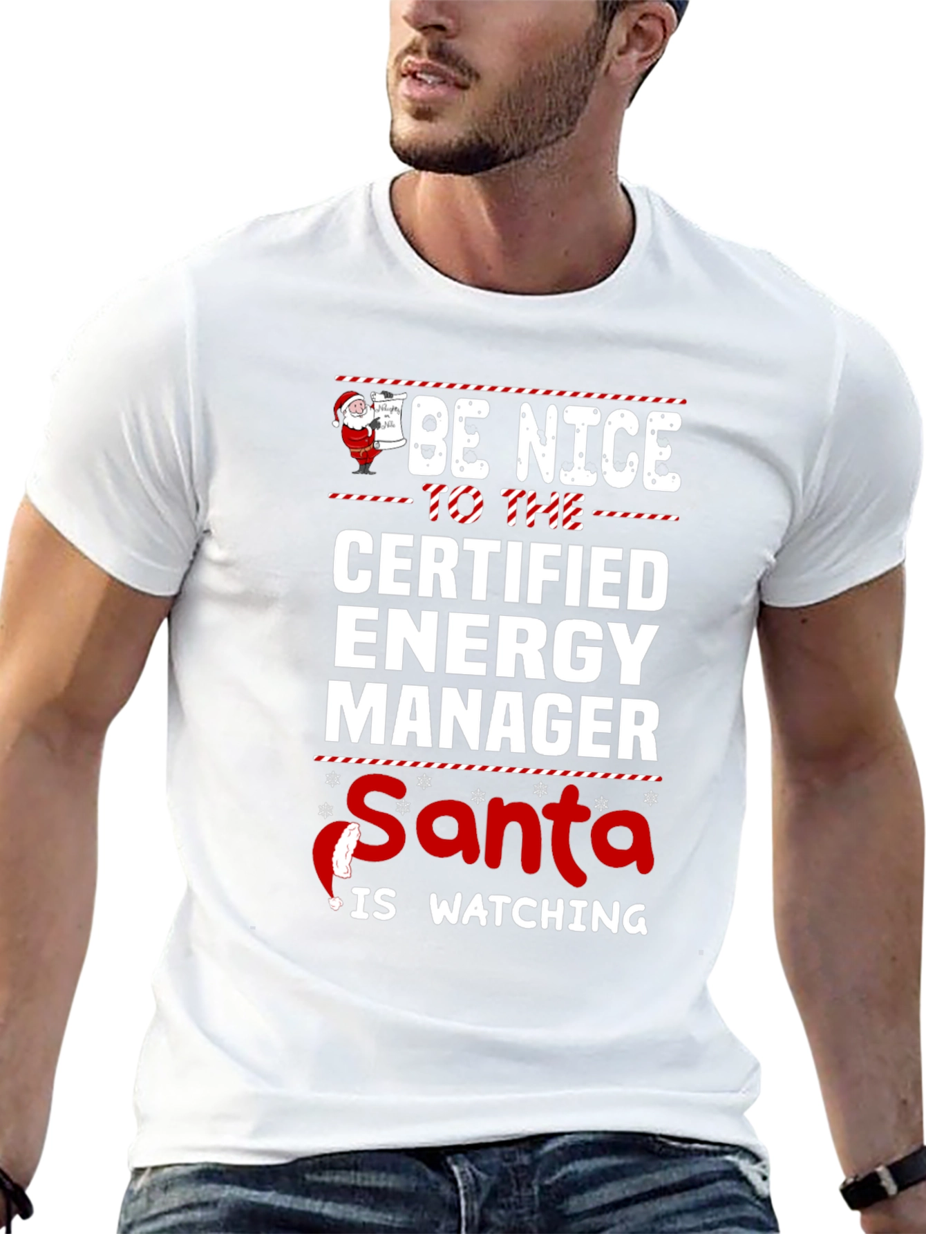 Be Nice Certified Energy Manager Santa Watching T-Shirt
