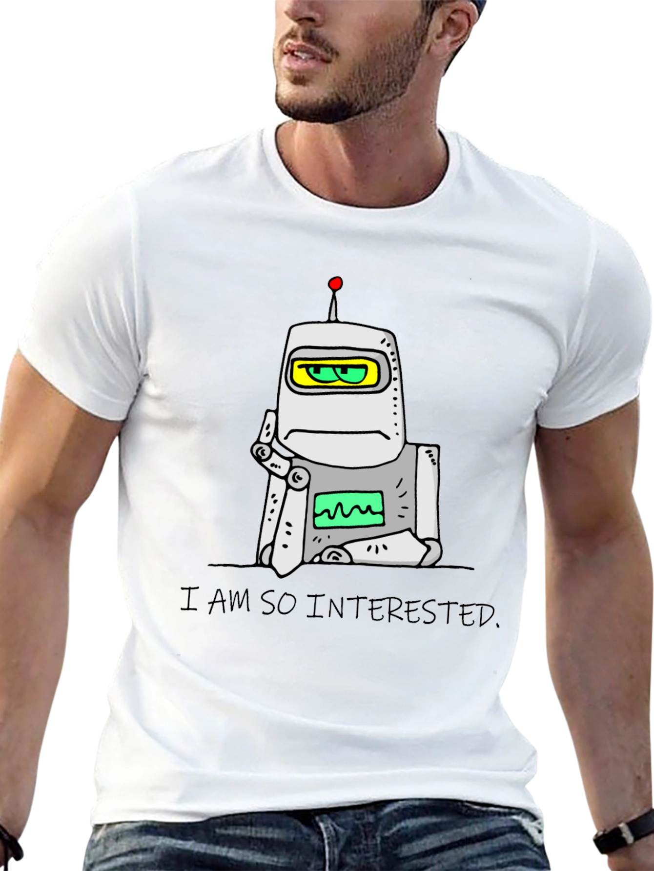 Interested Robot Graphic T-Shirt