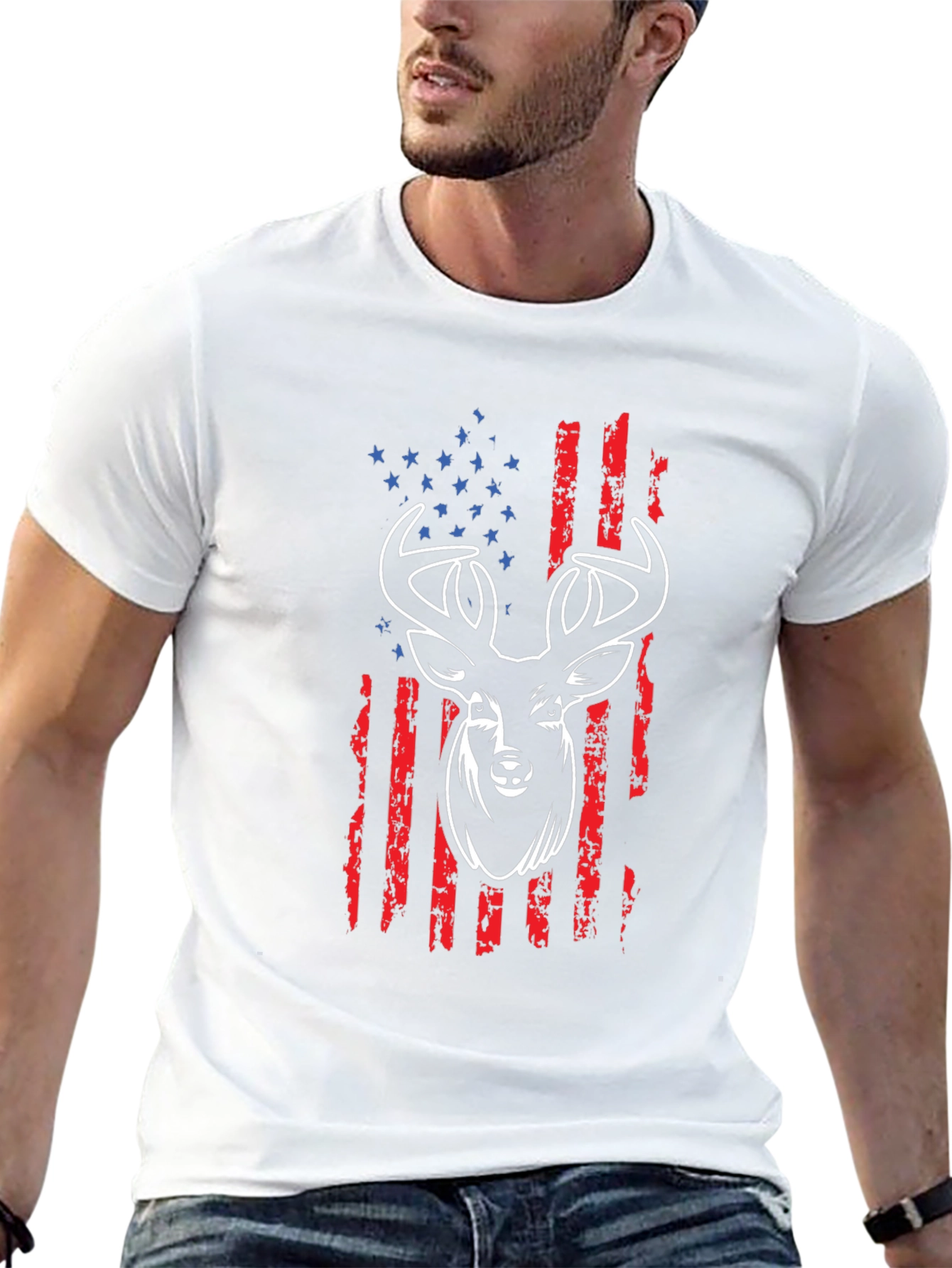 American Flag Deer Graphic T-Shirt