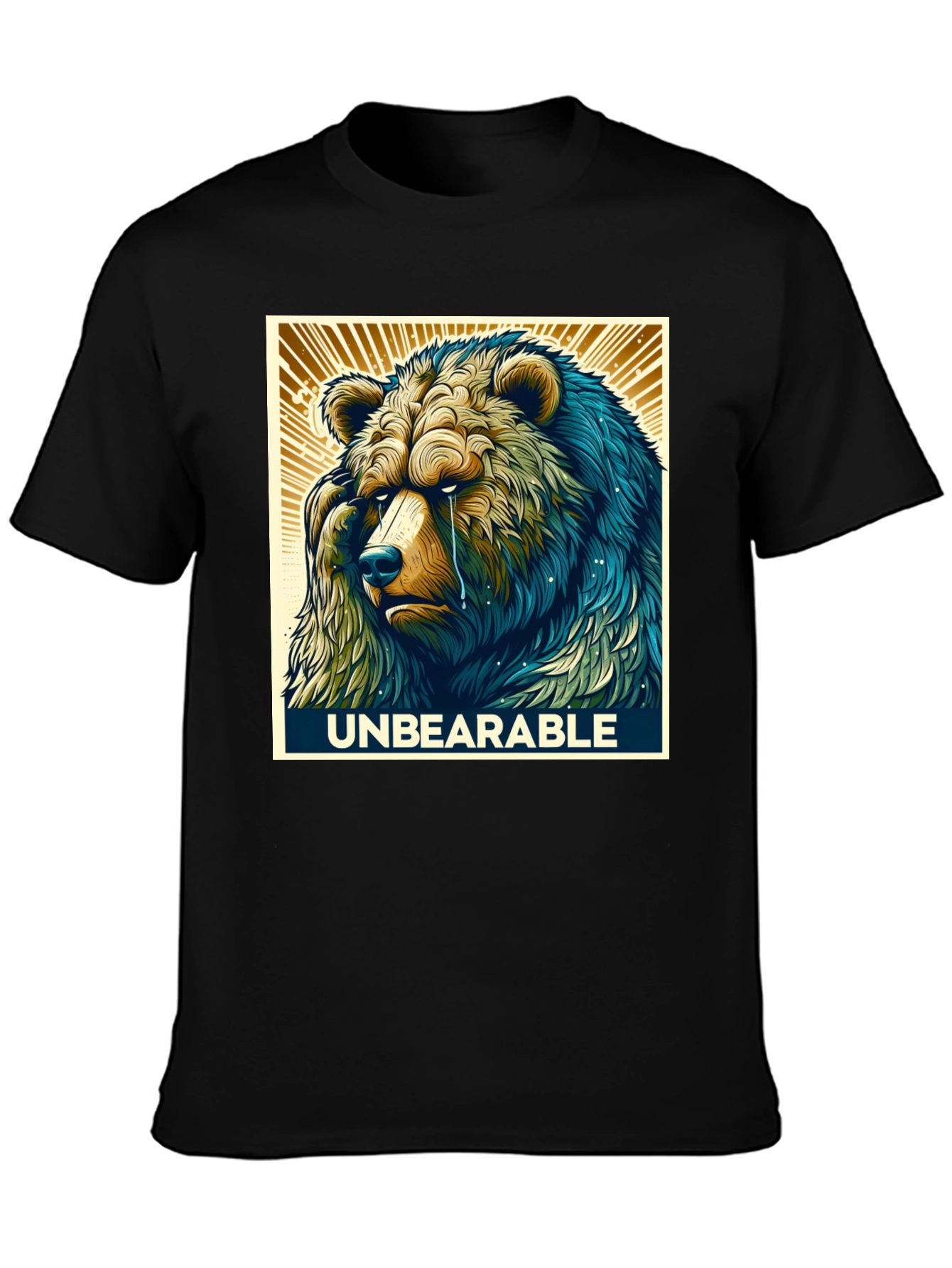 Unbearable Sad Bear Graphic T-Shirt - Black