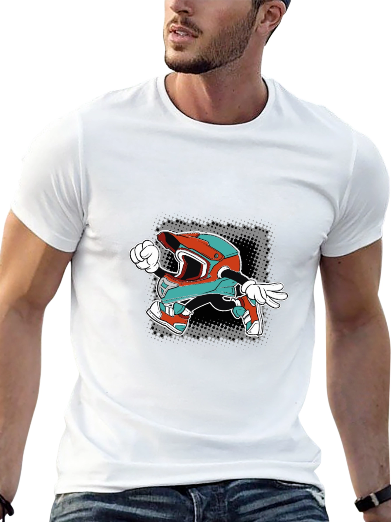 Cartoon Helmet Graphic Tee