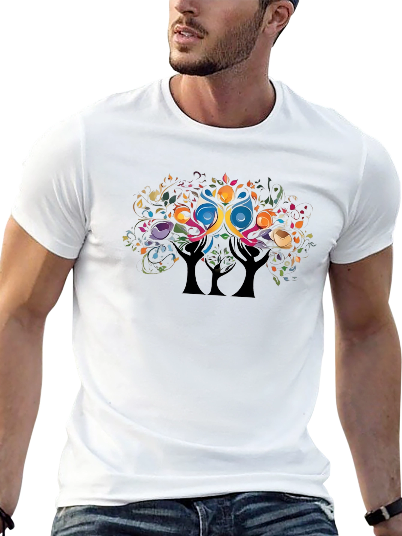 Abstract Tree Graphic Tee - Black Casual Comfort