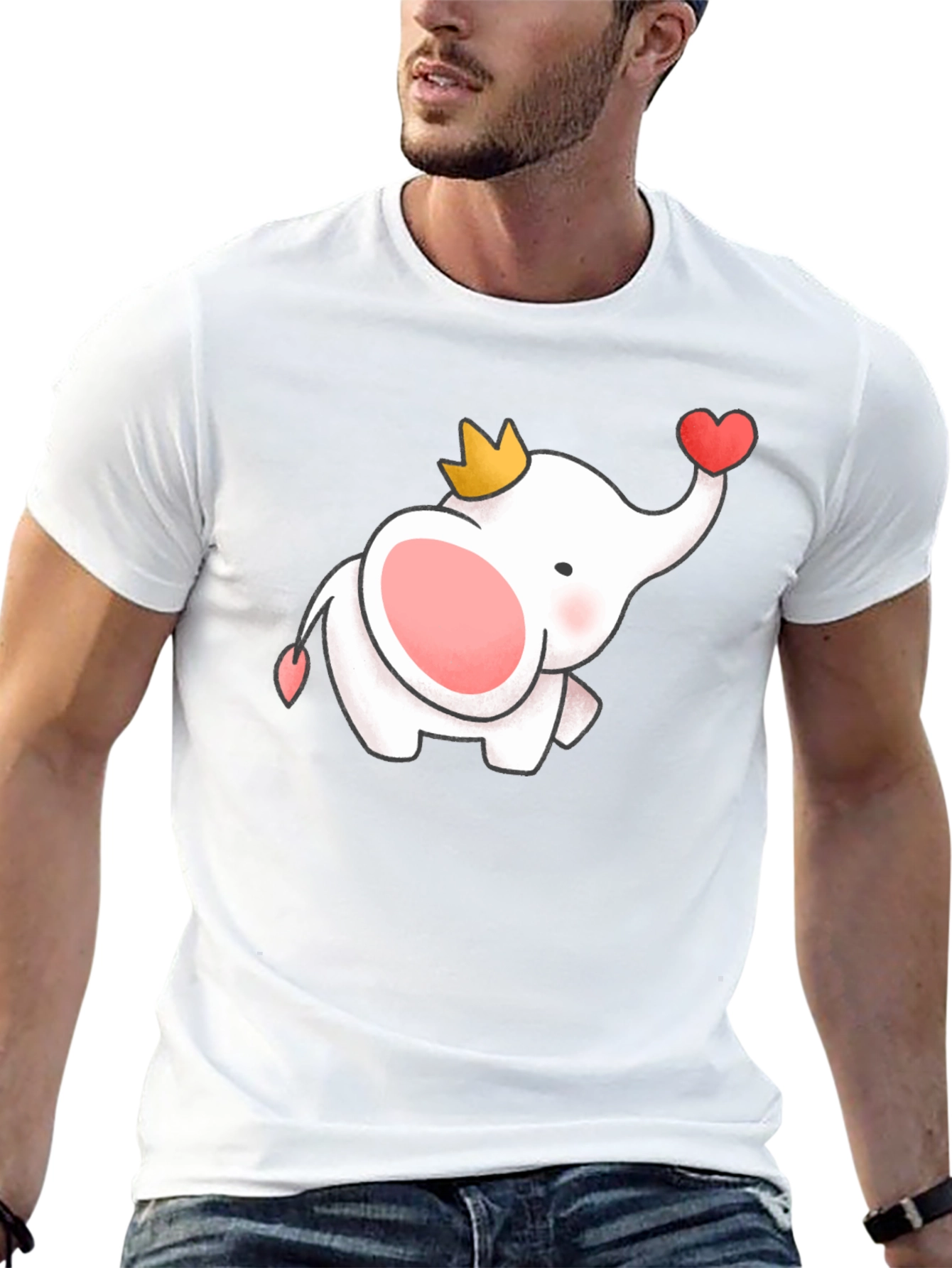 Cute Elephant Crown Heart Black Tee