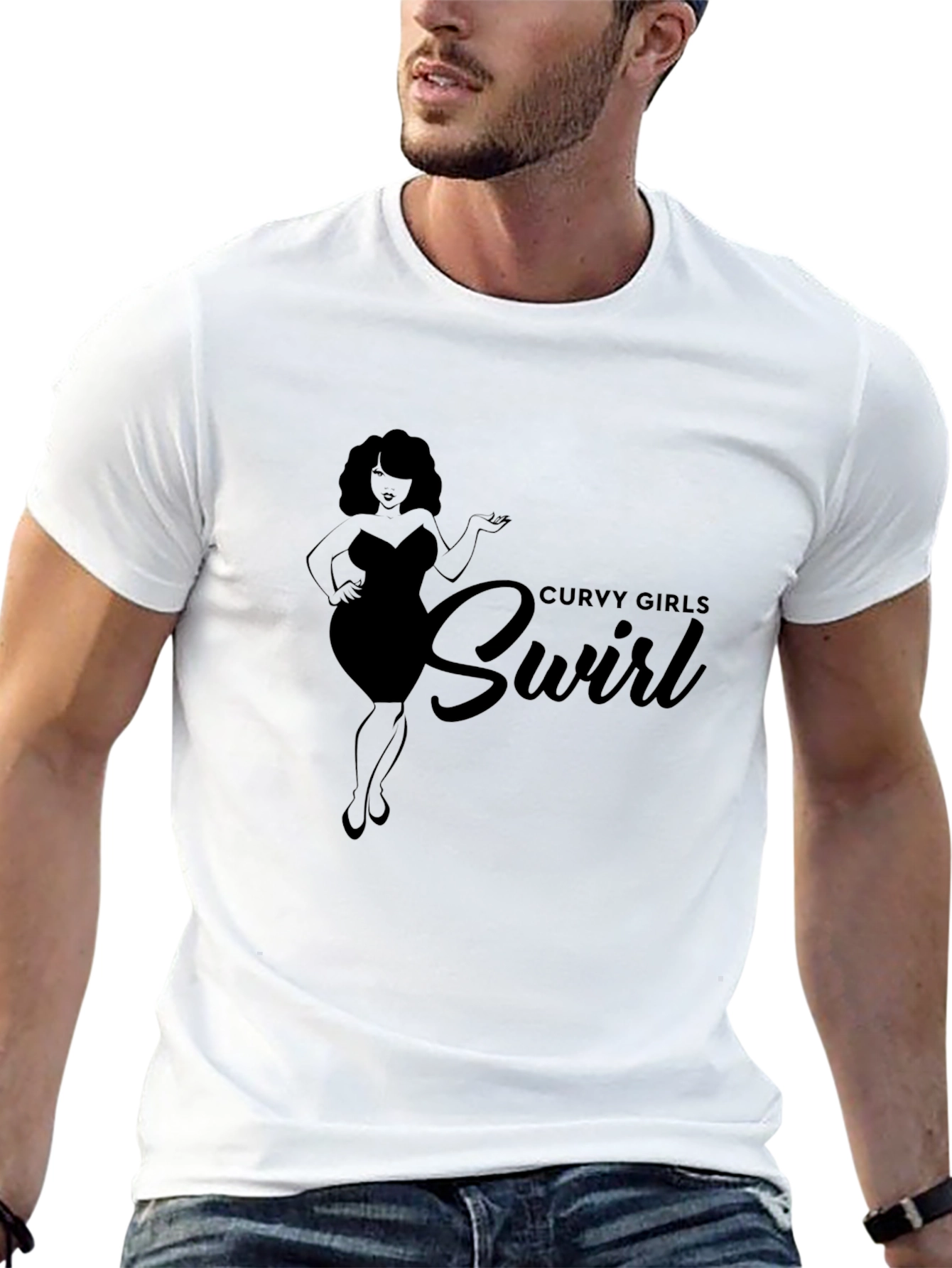 Curvy Girls Swirl Black Graphic Tee Shirt