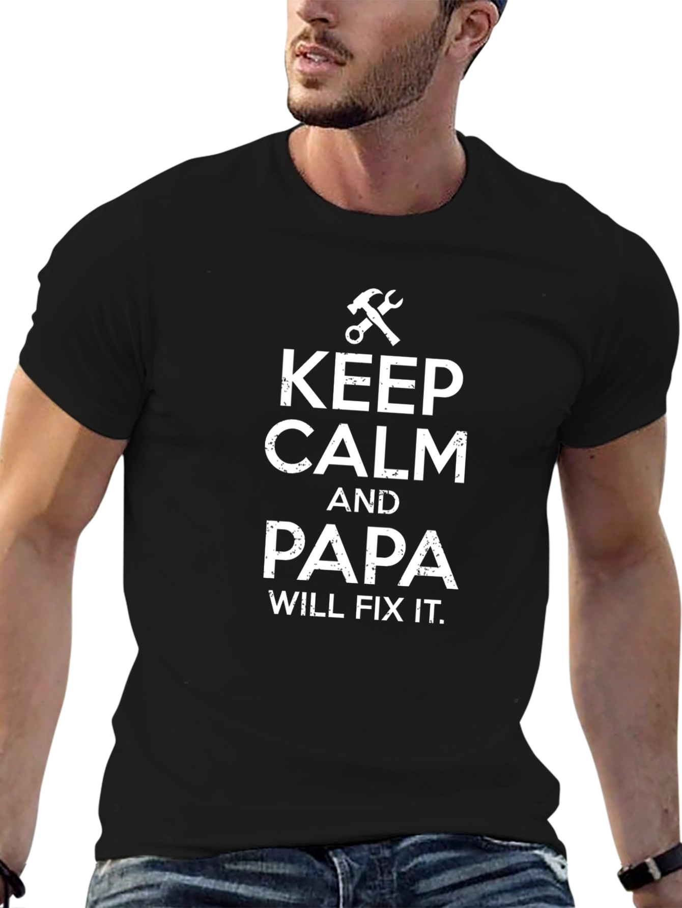 Keep Calm Papa Will Fix It Black T-Shirt