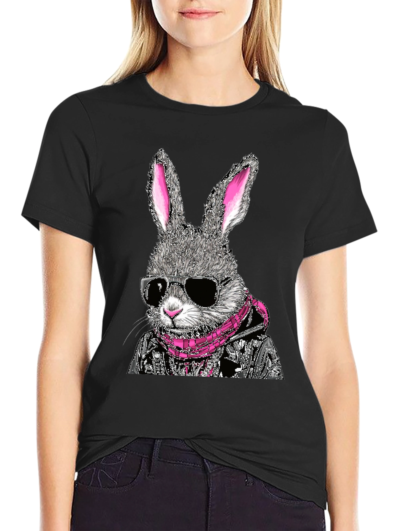 Cool Rabbit Graphic Tee - Black Cotton T-Shirt