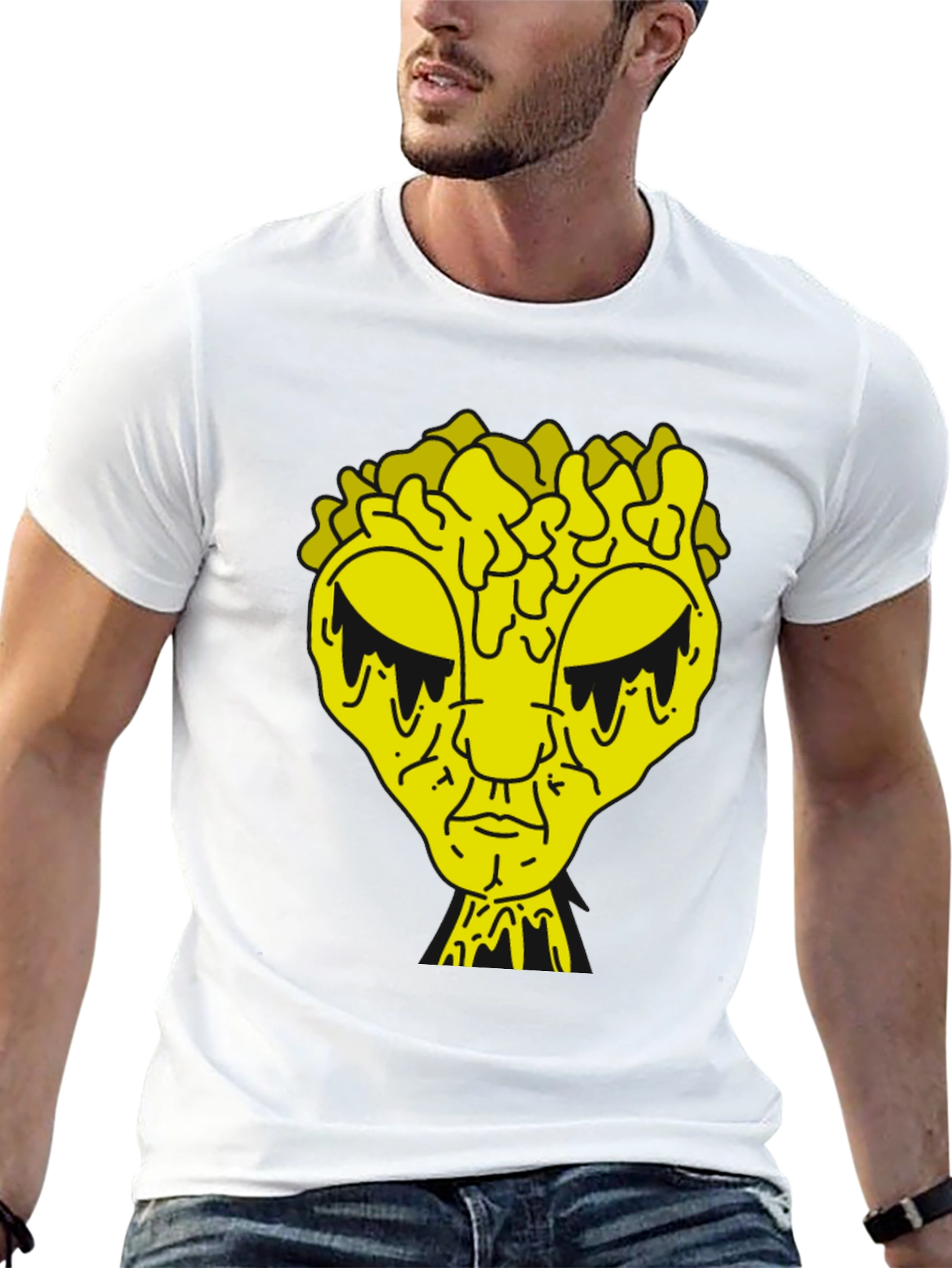 Black T-Shirt with Dripping Yellow Alien Graphic