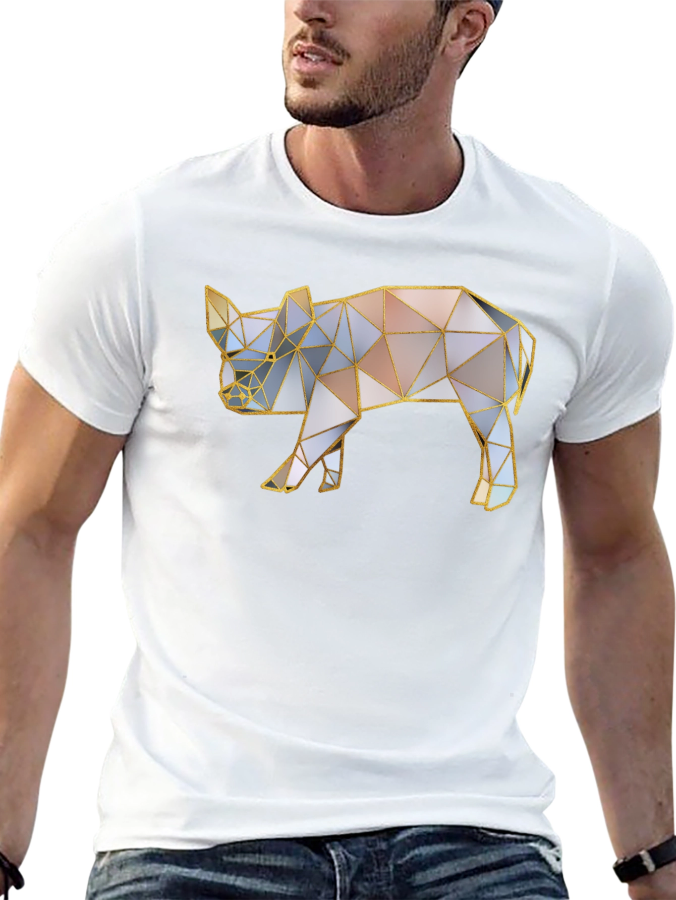 Geometric Pig Graphic T-Shirt - Stylish Animal Print