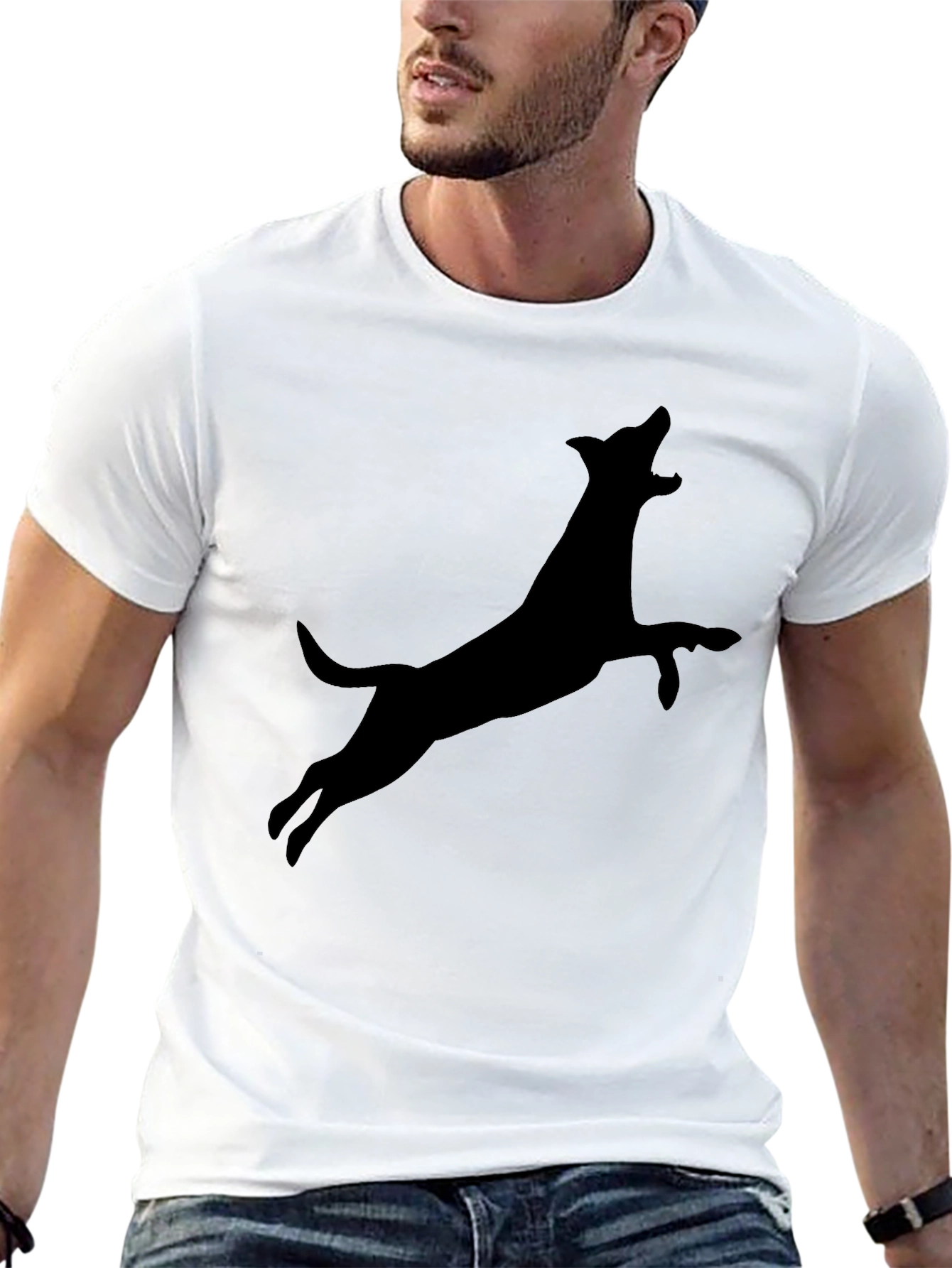 Dog Silhouette Black Graphic Tee - Mens Casual Shirt