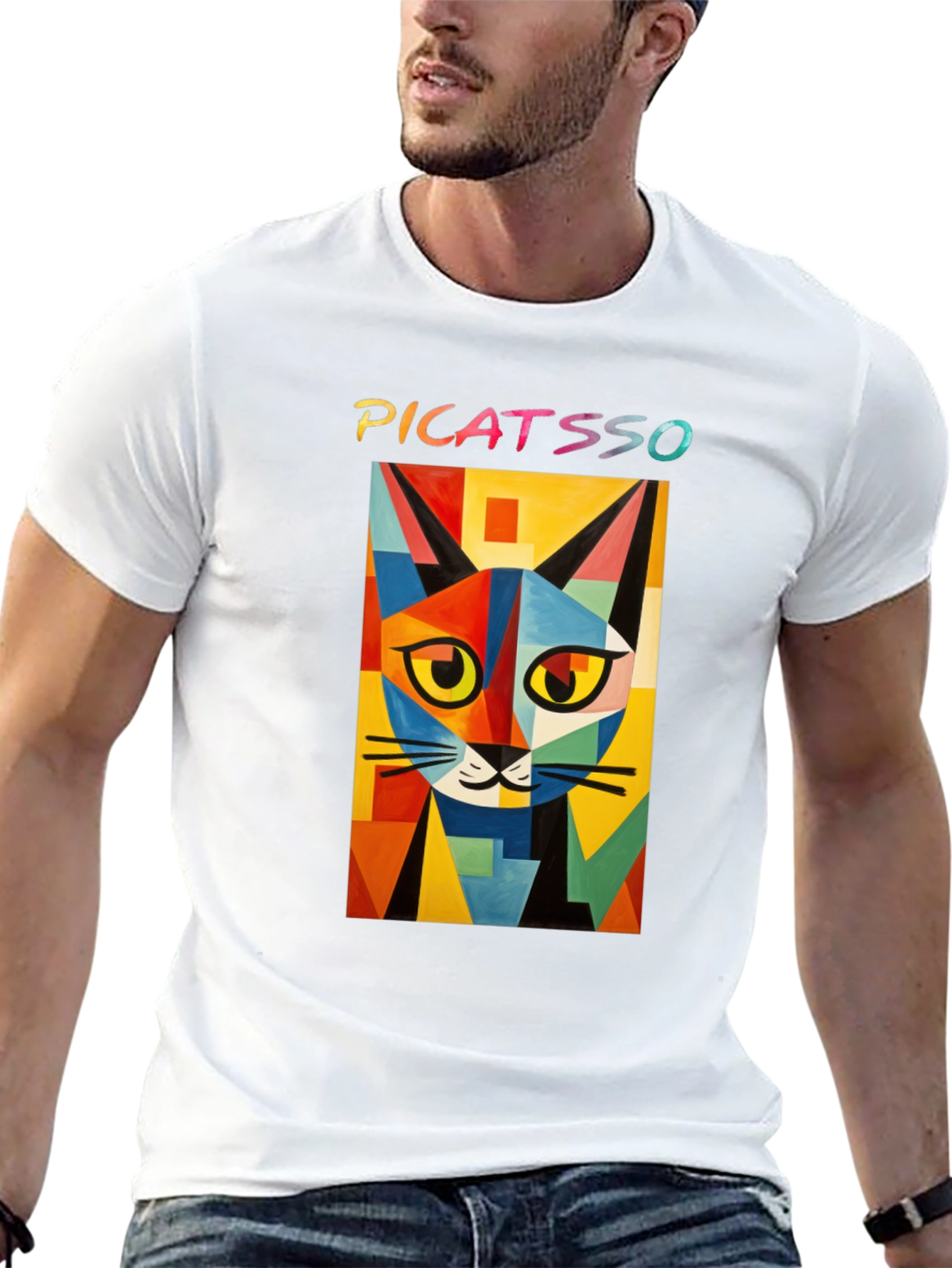 Picatasso Artistic Cat Graphic Tee - Trendy Black T-Shirt