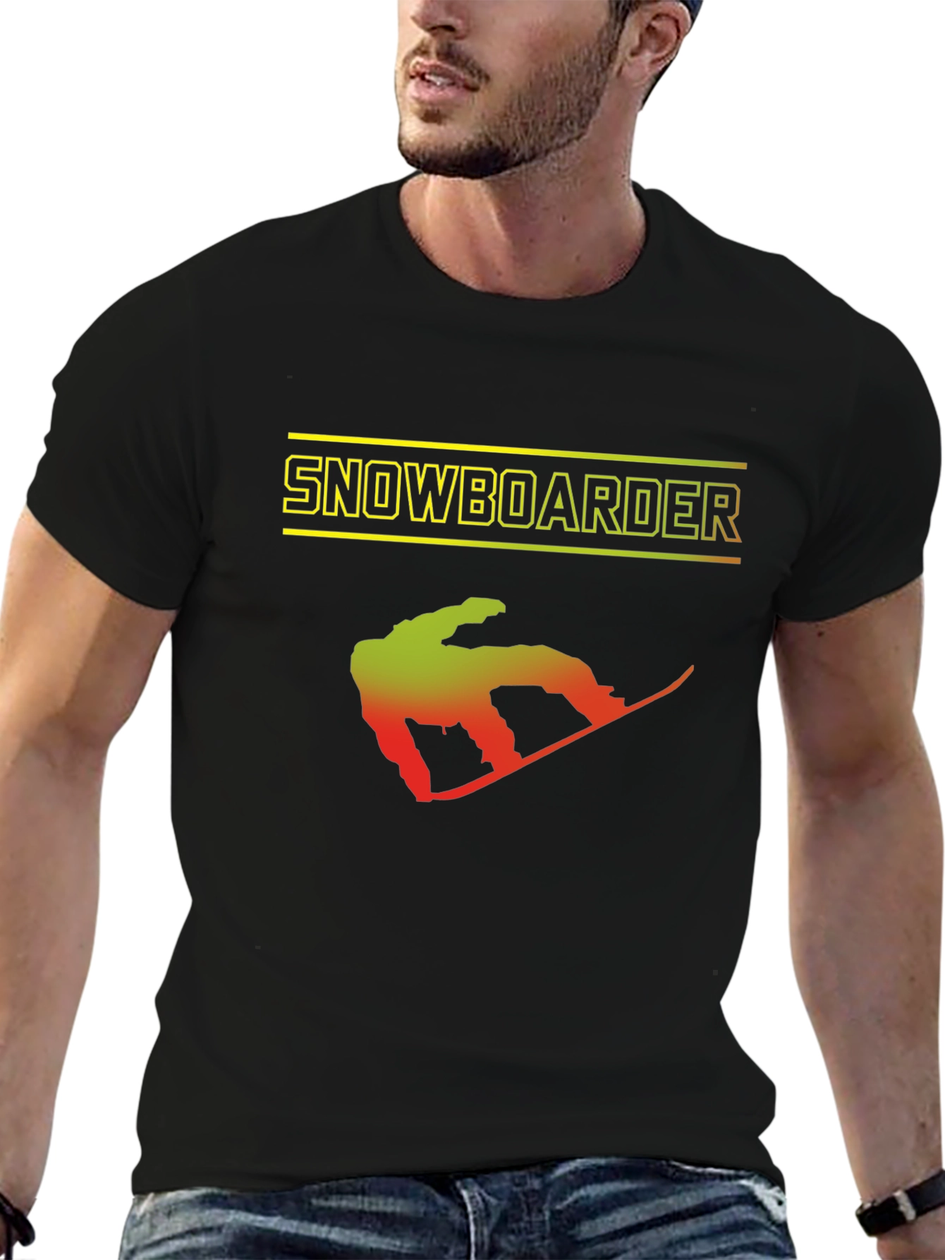 Snowboarder Graphic Print Black T-Shirt