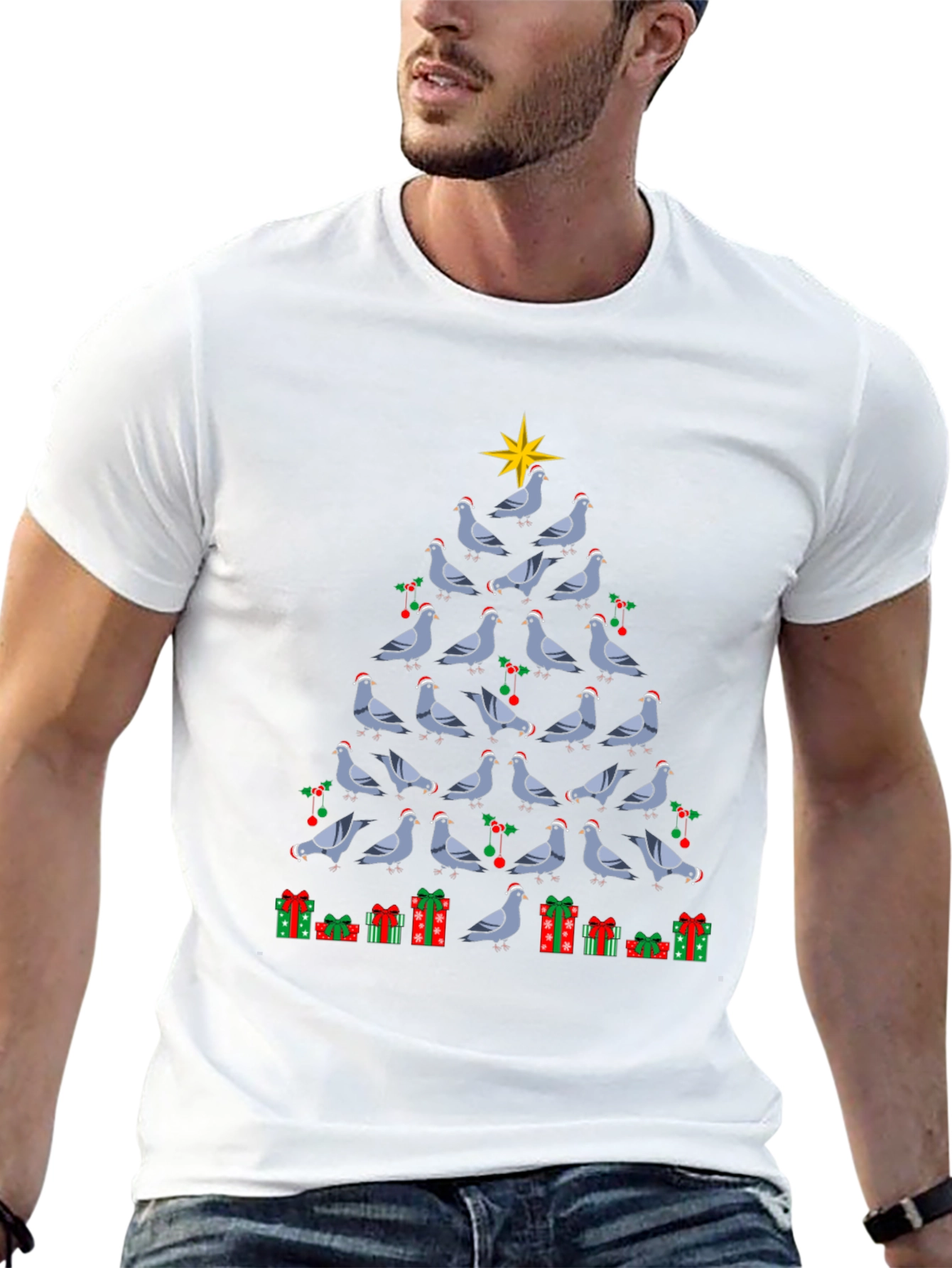 Pigeon Christmas Tree Graphic T-Shirt