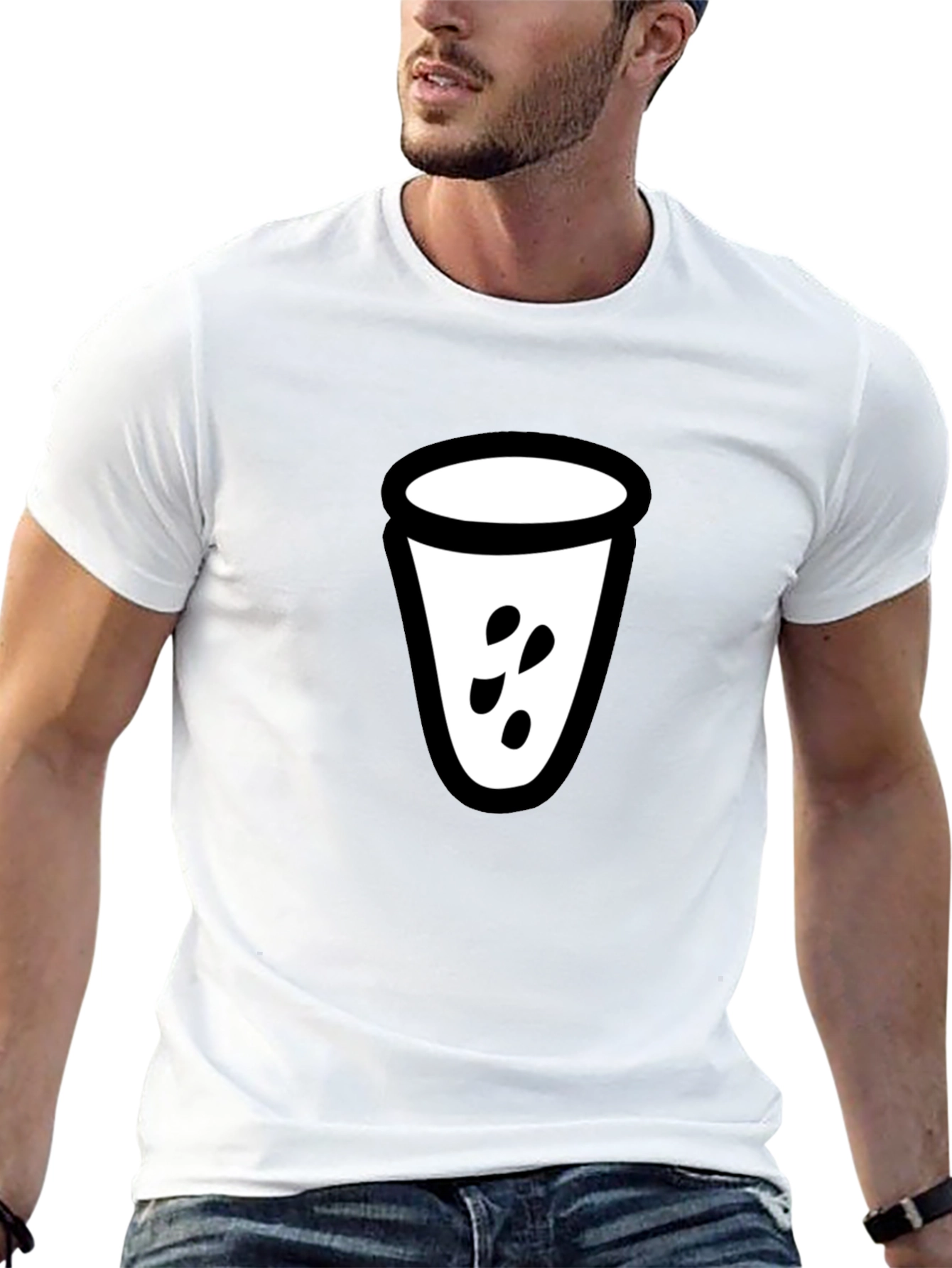 Mens Black T-Shirt with White Cup Graphic
