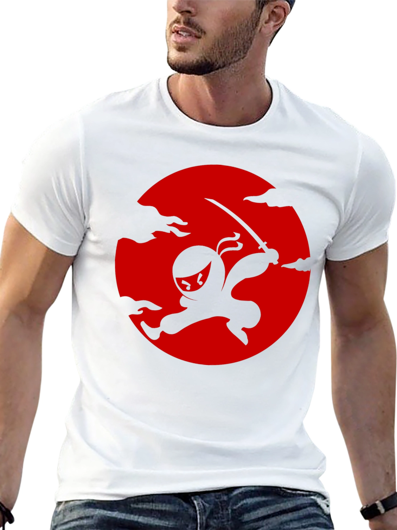 Ninja Silhouette Graphic Tee - Black Cotton T-Shirt