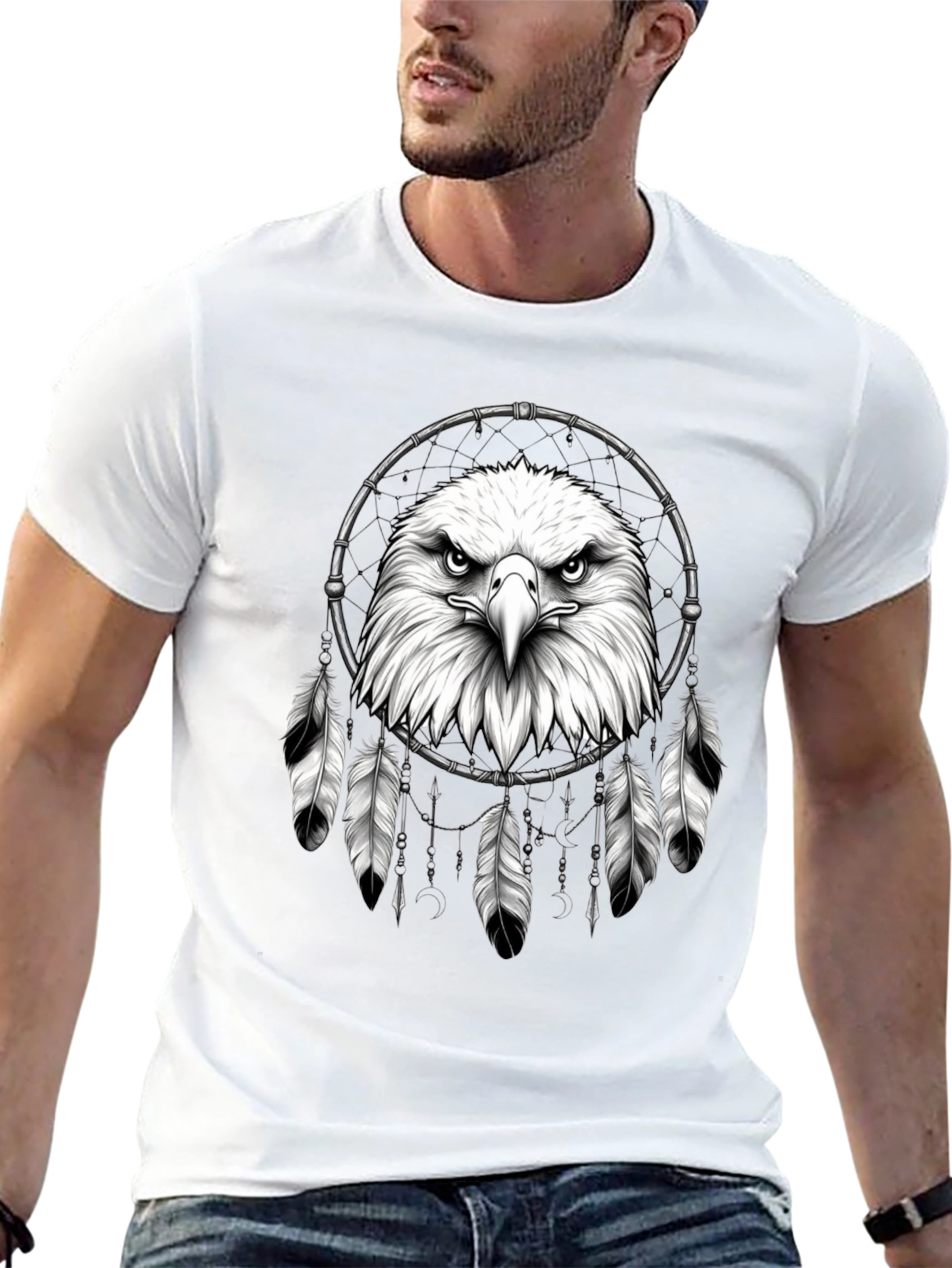 Eagle Dreamcatcher Graphic Tee - Black Cotton Comfort
