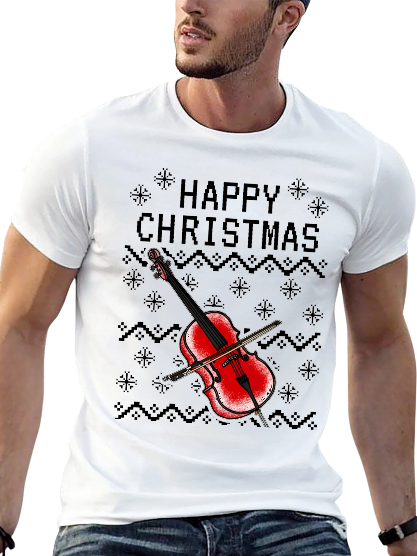 Happy Christmas Violin T-Shirt - Holiday Music Tee