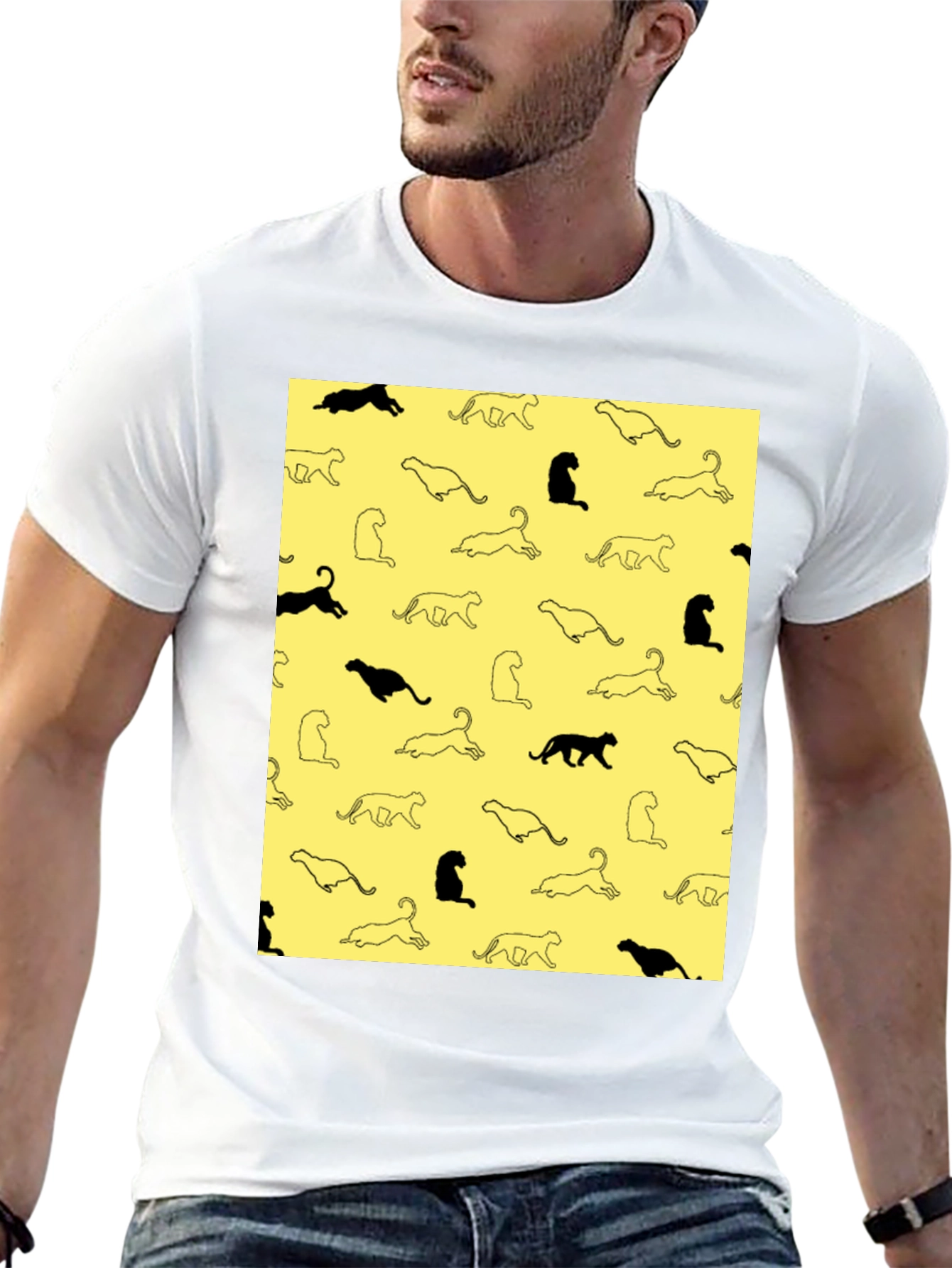 Cool Black Cat Print T-Shirt for Men