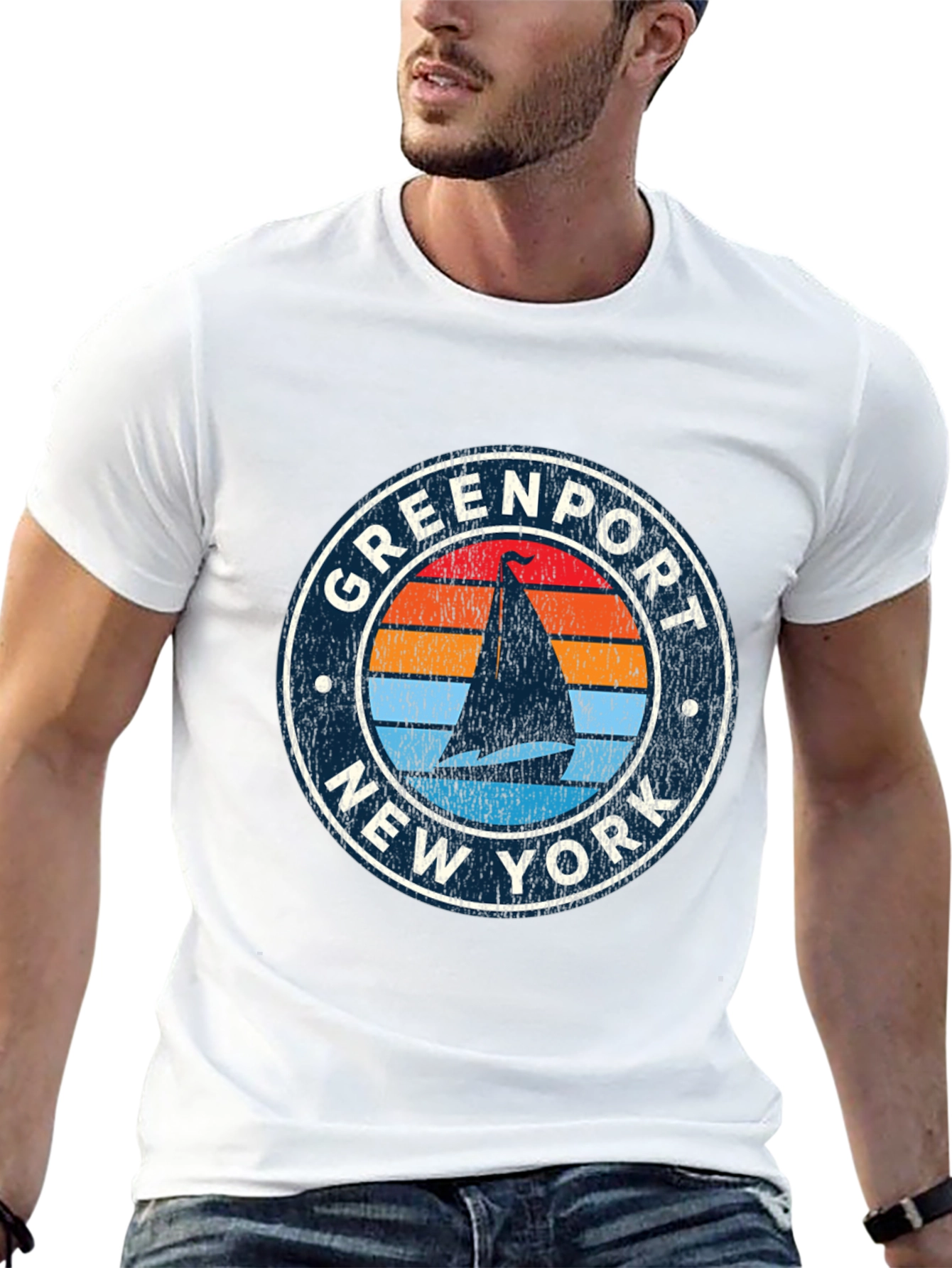 Greenport NY Sailboat Retro Style T-Shirt
